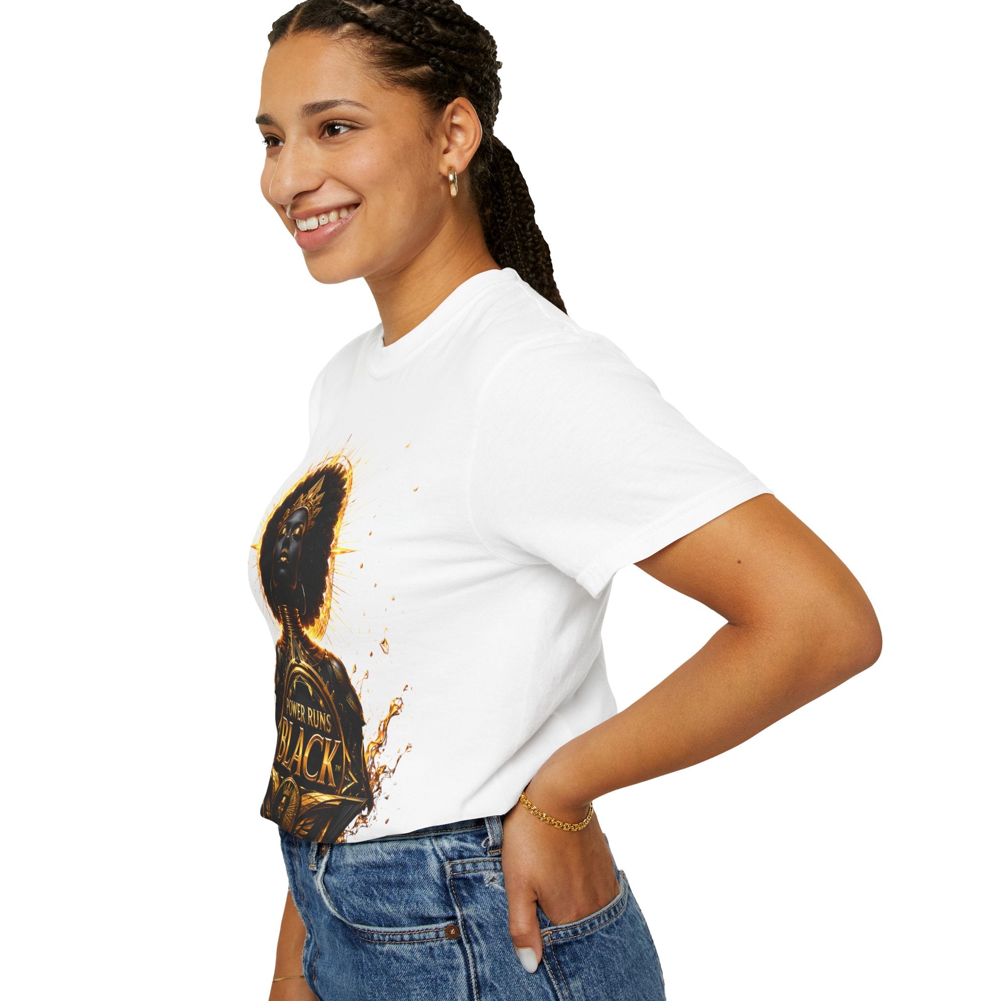 Power Runs Black goddess illustration T-Shirt | Afrocentric black pride design by Power Runs Black