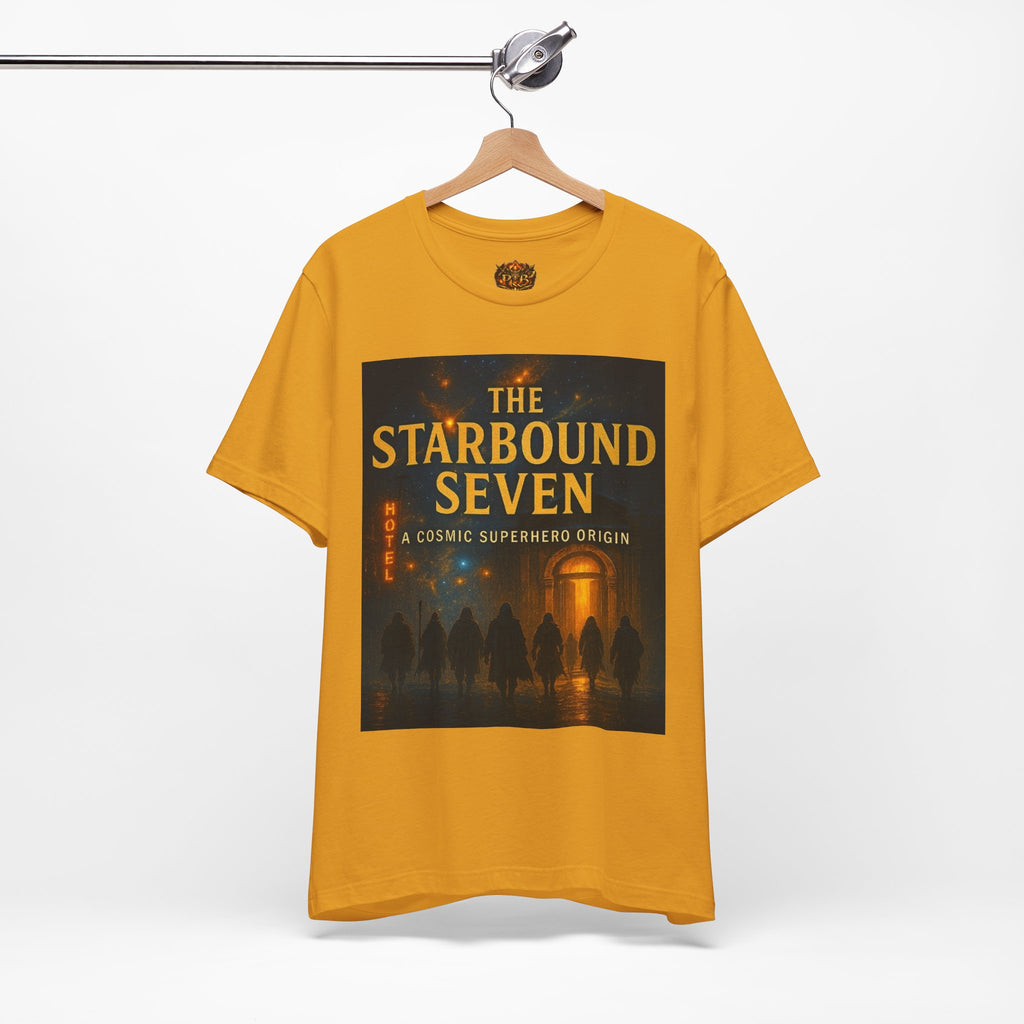 Power Runs Black PRB The Starbound Seven Tee – Retro Cosmic Superhero Poster Shirt by Power Runs Black