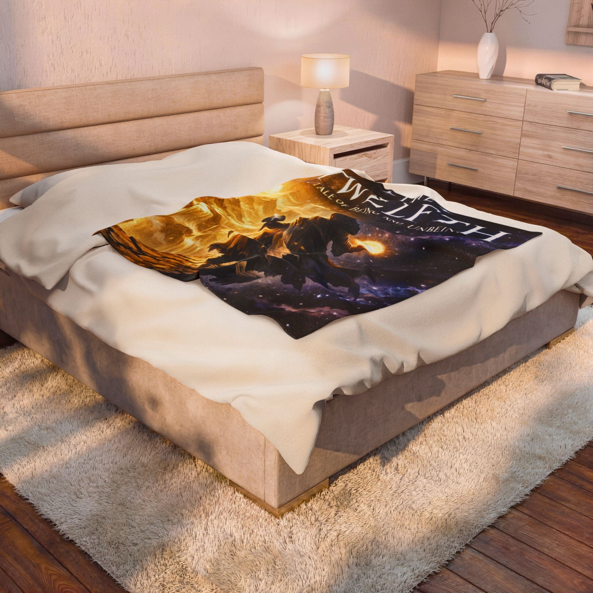 PRB Velveteen Plush Blanket — 'The Twelfth: A Tale of Being and Unbeing' Fantasy Book Cover Throw by Printify