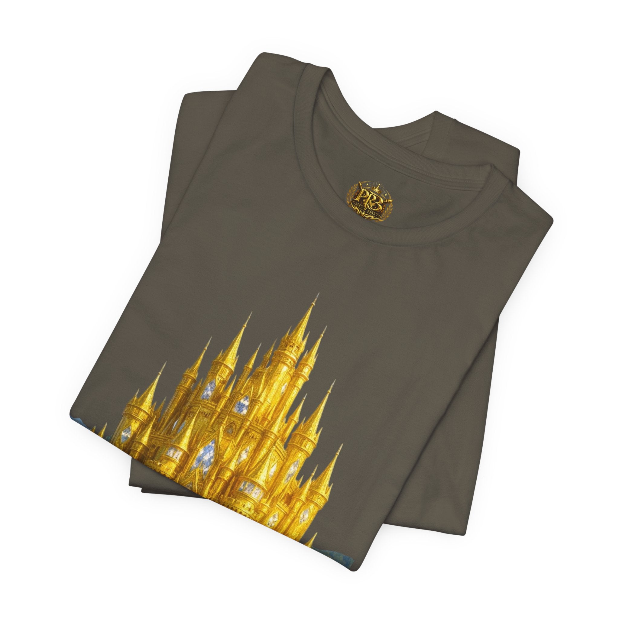 PRB Golden Fantasy Castle Tee | Magical Kingdom Illustration, Fairytale Scene by Printify