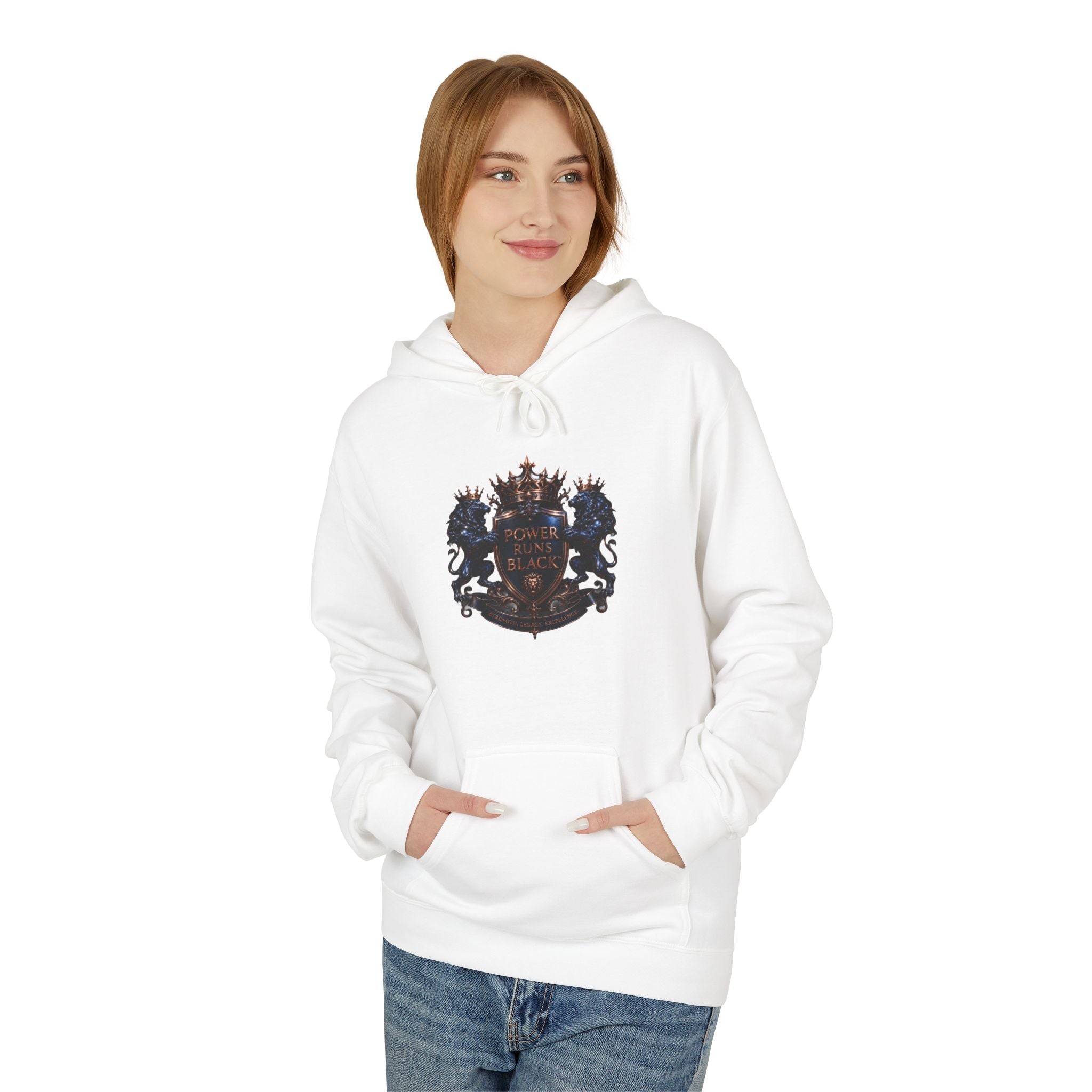 Power Runs Black crest hoodie | medieval shield with lions and wings by Power Runs Black