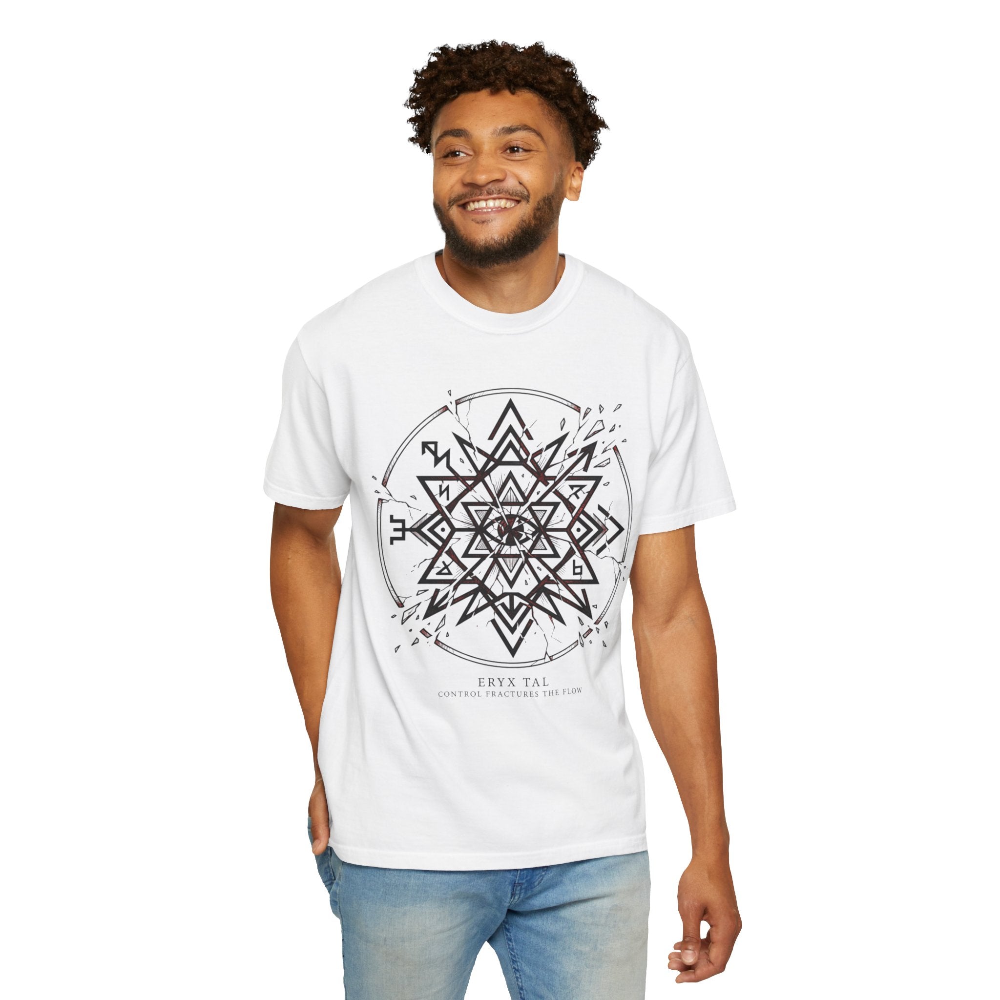 Power Runs Black PRB Eryx Tal Geometric Mandala T-Shirt — Symmetric Star Graphic Tee by Power Runs Black