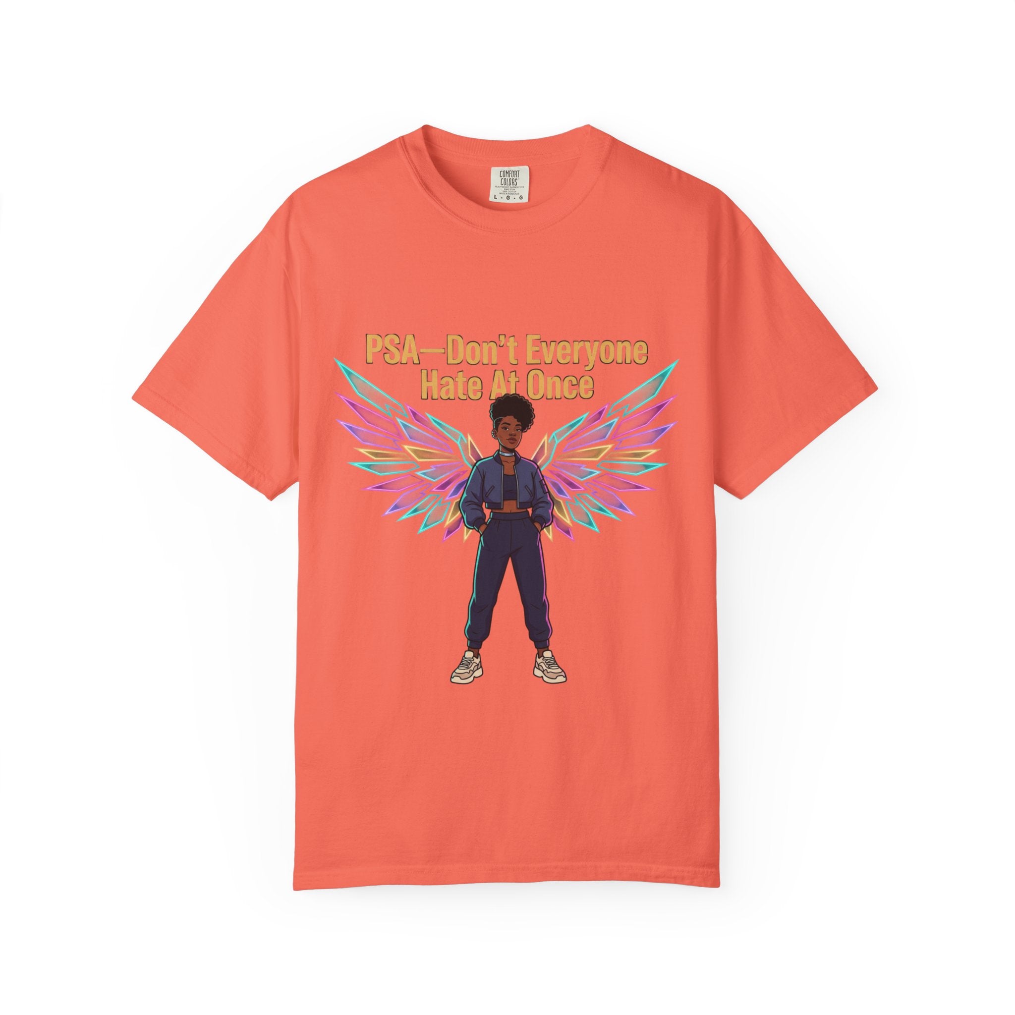 T-Shirt — PSA “Don't Everyone Hate At Once” Angel Wings Graphic Tee by Printify