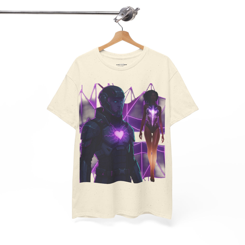 Power Run Black PRB Pretty Rich Bitch The Collection Purple Heart Cyberpunk Knight T-Shirt | Futuristic Armor Sci‑Fi Tee by Printify
