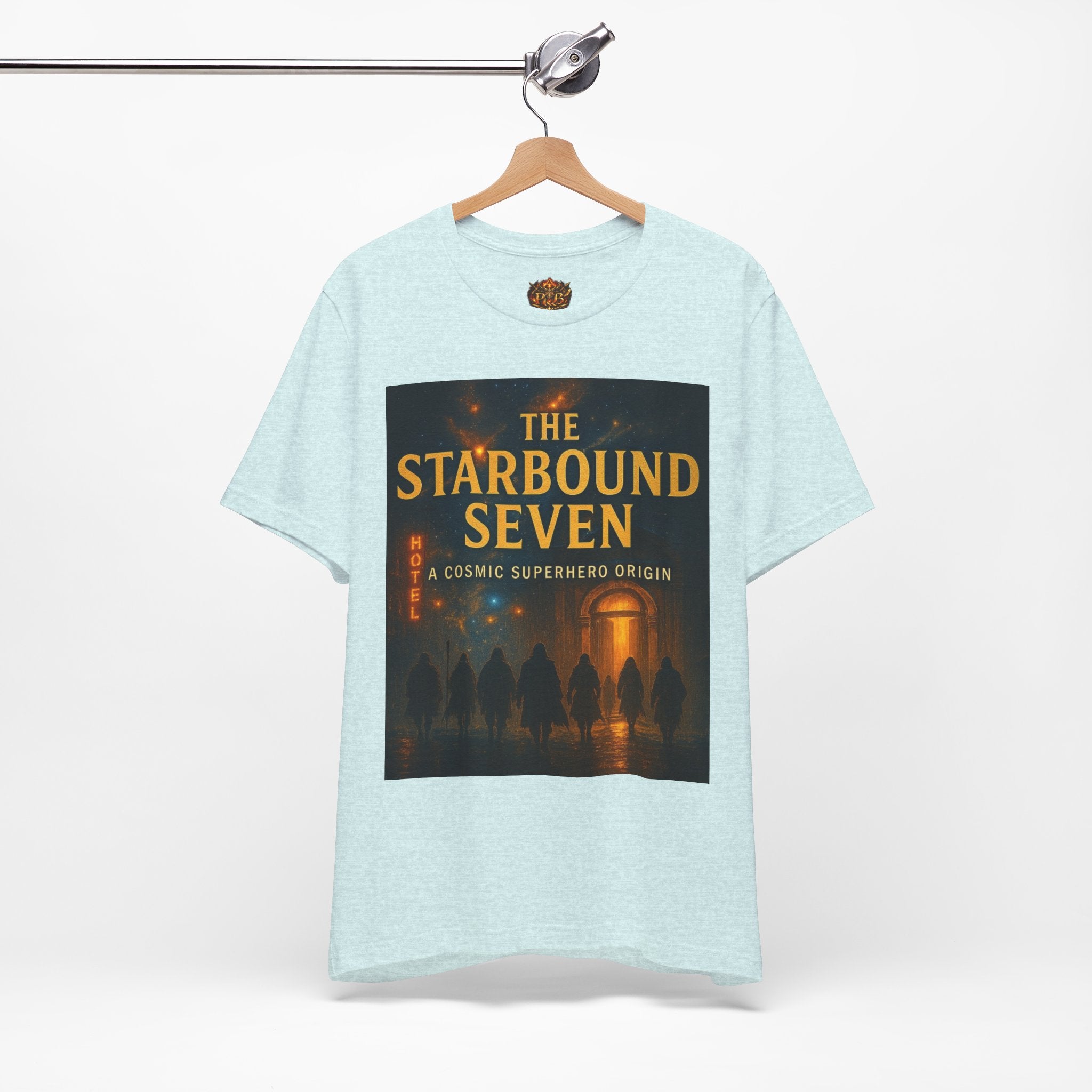 Power Runs Black PRB The Starbound Seven Tee – Retro Cosmic Superhero Poster Shirt by Power Runs Black