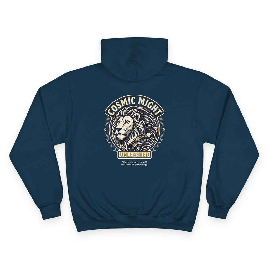 PRB Starforged Flex Cosmic Might Unleashed Lion Crest Hoodie — 'Unleashed' Athletic Champion Graphic Hoodie by Power Runs Black