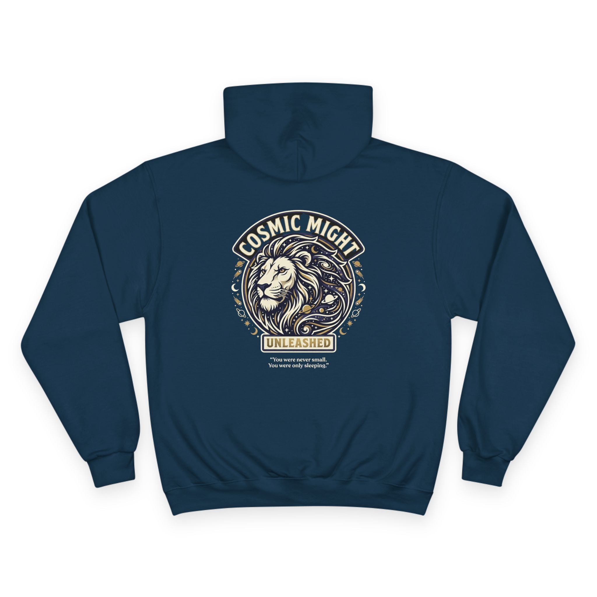 PRB Starforged Flex Cosmic Might Unleashed Lion Crest Hoodie — 'Unleashed' Athletic Champion Graphic Hoodie by Power Runs Black