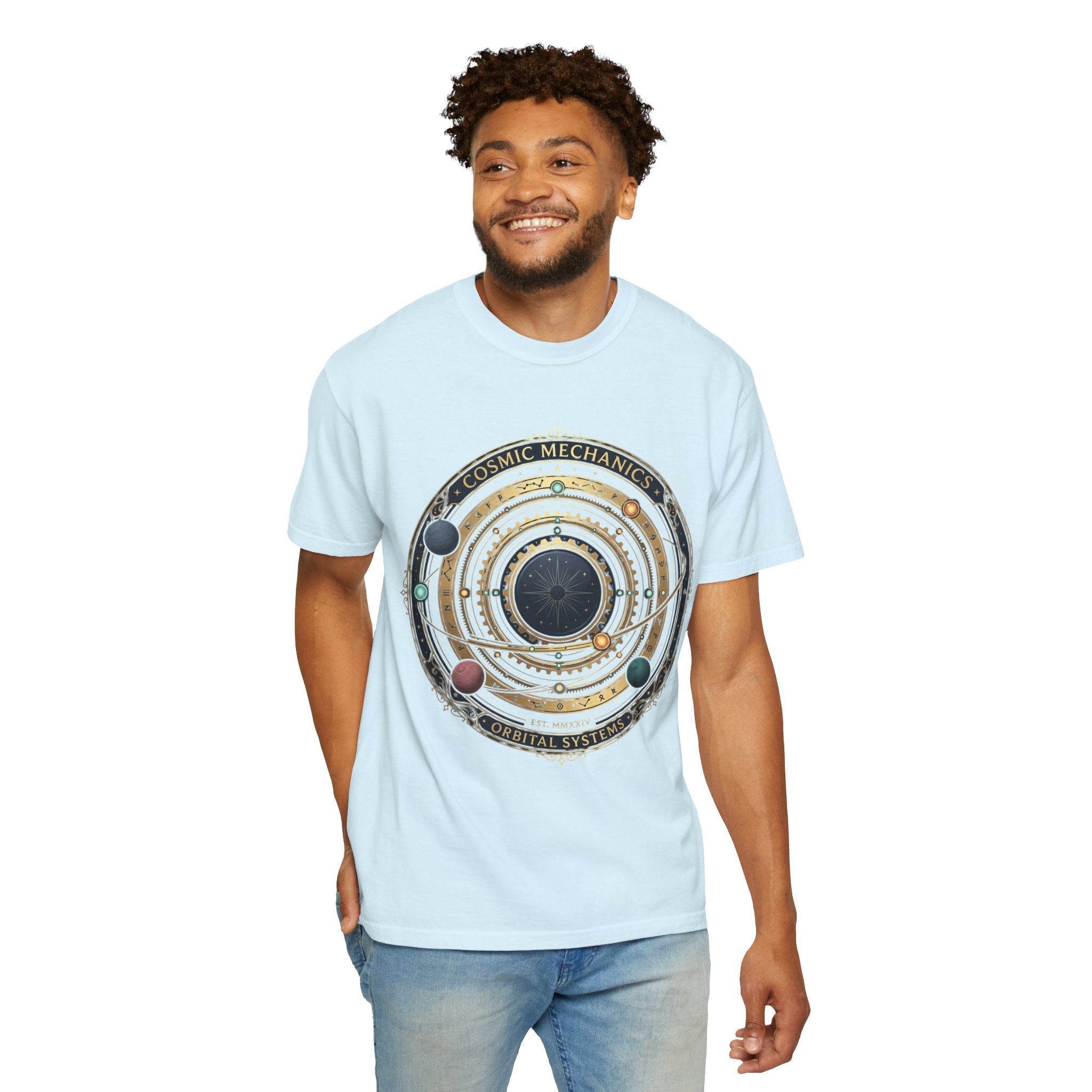 PRB Cosmic Mechanics Solar System Graphic T-Shirt | Planetary Orbit Tee by Printify