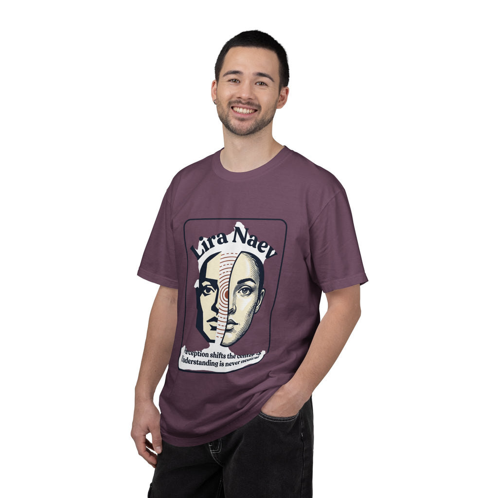 Power Runs Black PRB Lira Naev Split-Face Graphic T-Shirt — “Perception shifts the center” Statement Tee by Power Runs Black