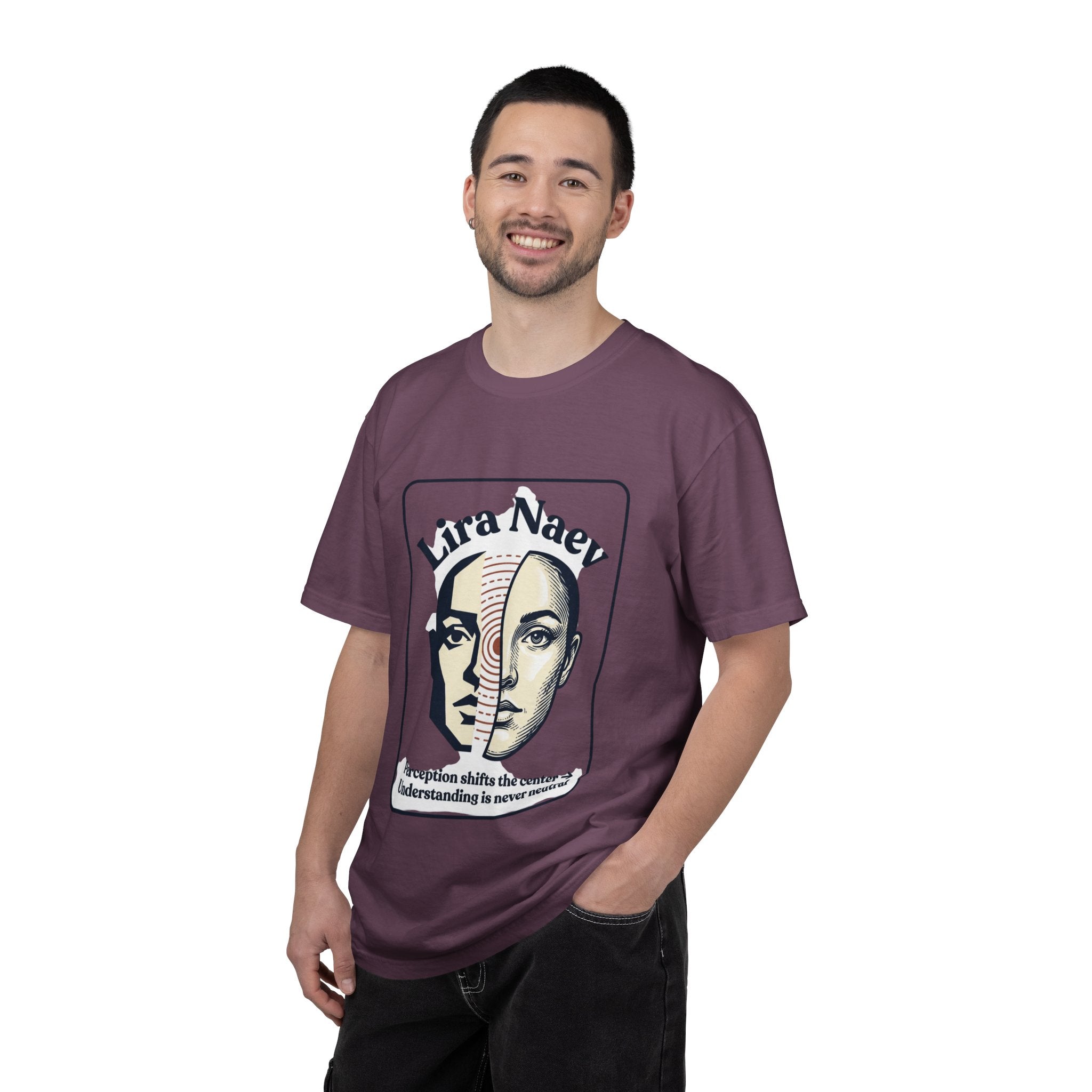 Power Runs Black PRB Lira Naev Split-Face Graphic T-Shirt — “Perception shifts the center” Statement Tee by Power Runs Black