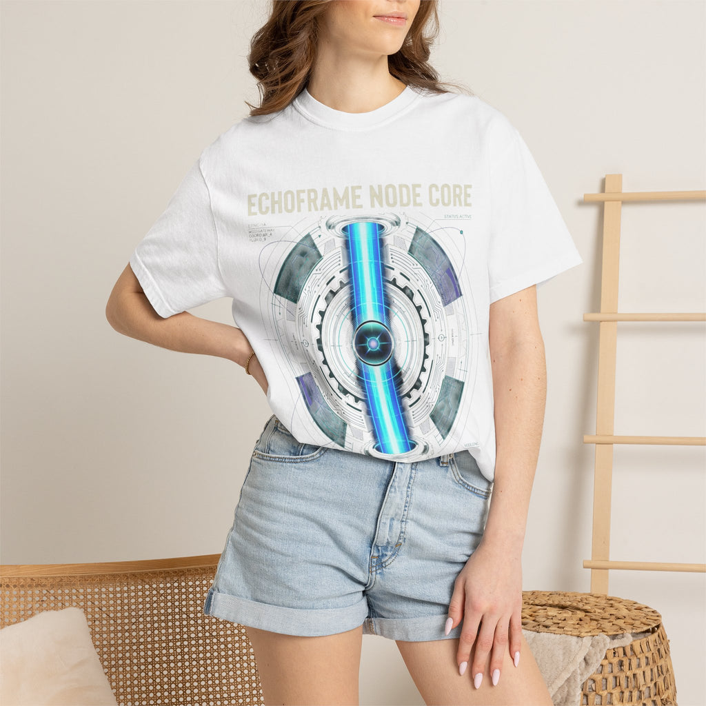 Power Runs Black PRB Echoframe Node Core T-Shirt — Futuristic Tech Graphic Tee by Power Runs Black