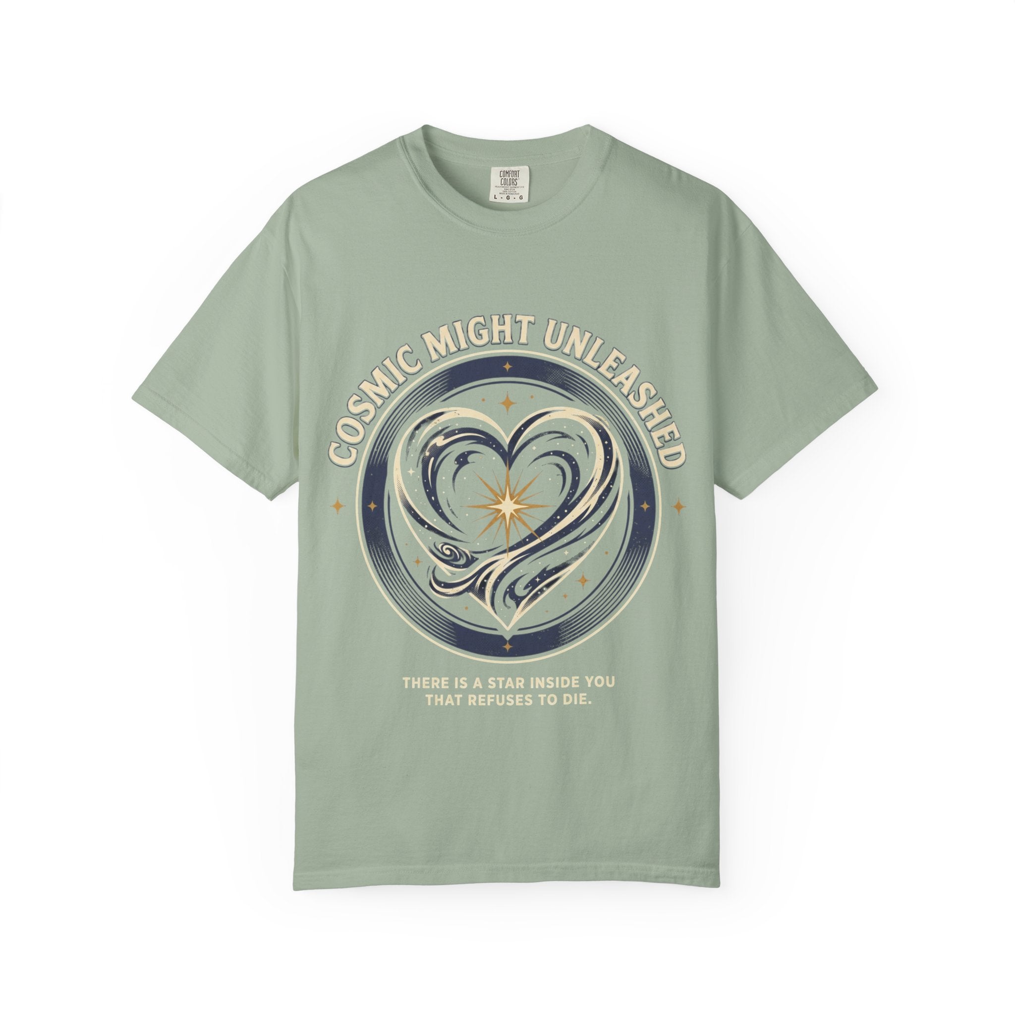 PRB Starforged Flex Cosmic Might Unleashed Heart Graphic T-Shirt — "Cosmic Might Unleashed" Astral Design by Power Runs Black