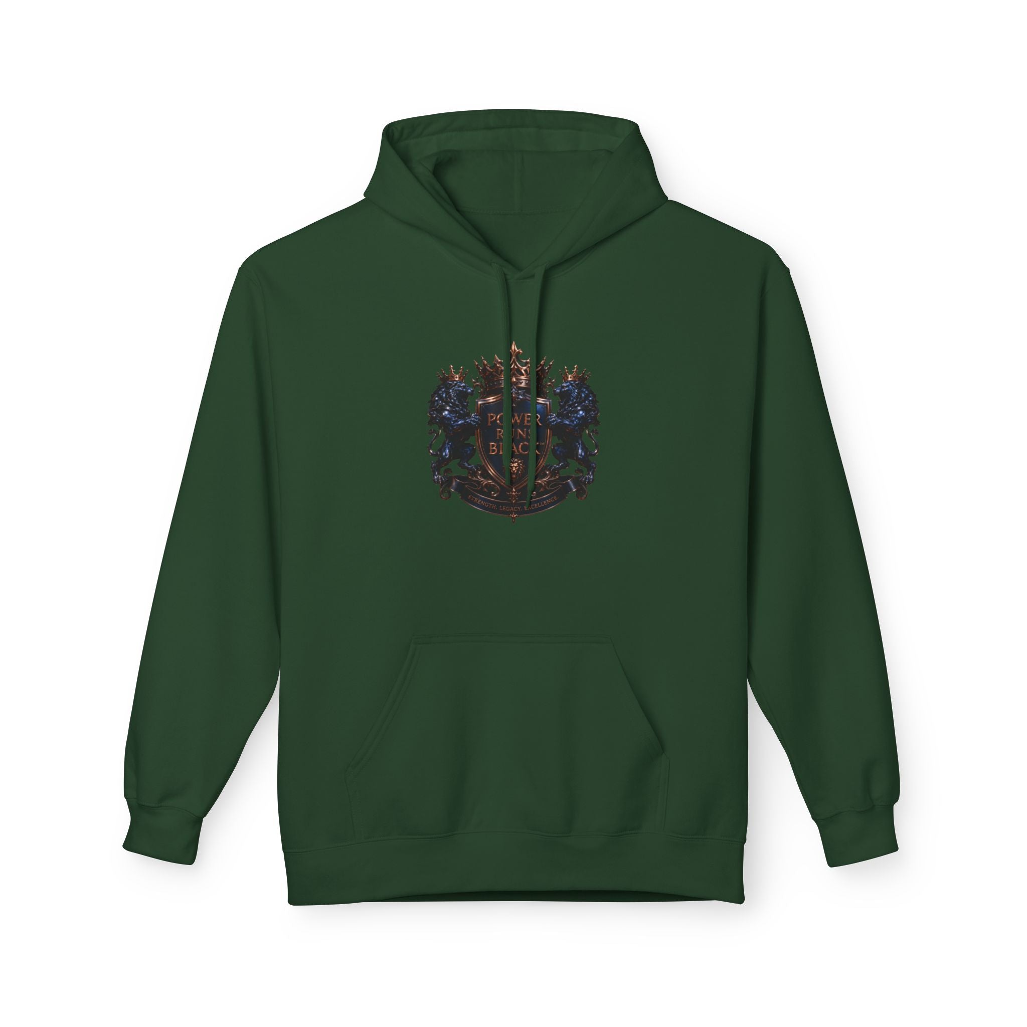 Power Runs Black crest hoodie | medieval shield with lions and wings by Power Runs Black