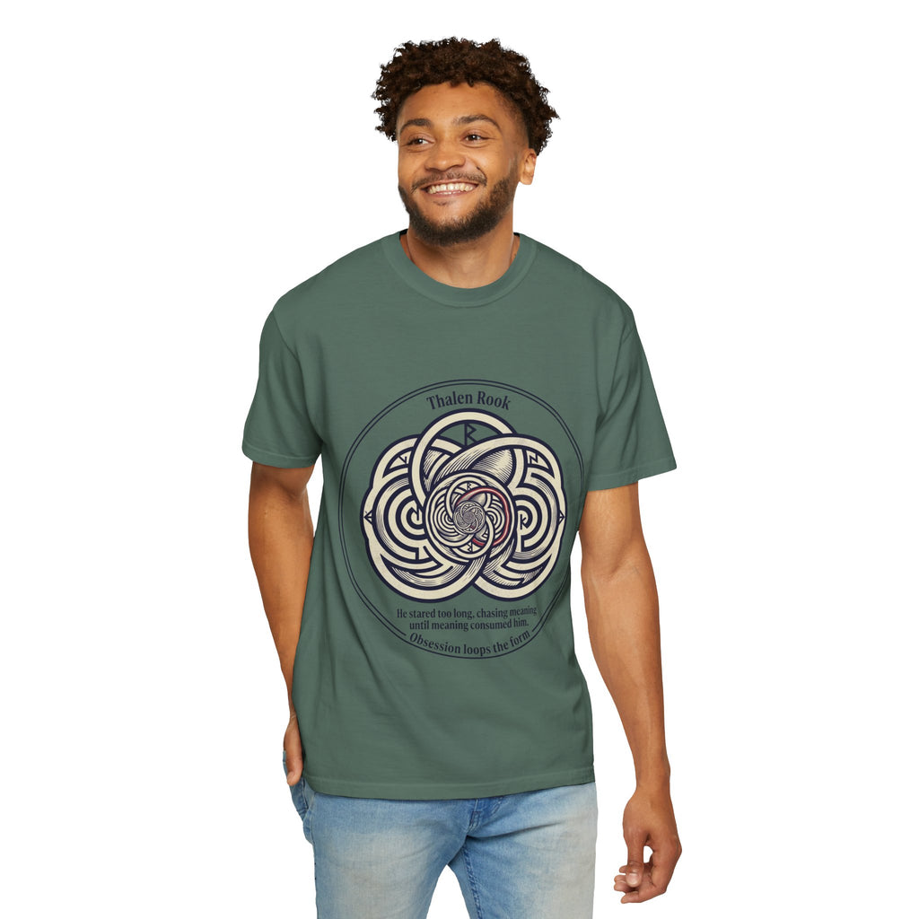 Power Runs Black PRB Thalen Rook Celtic Knot Graphic T-Shirt — "He stared too long..." Quote Tee by Printify