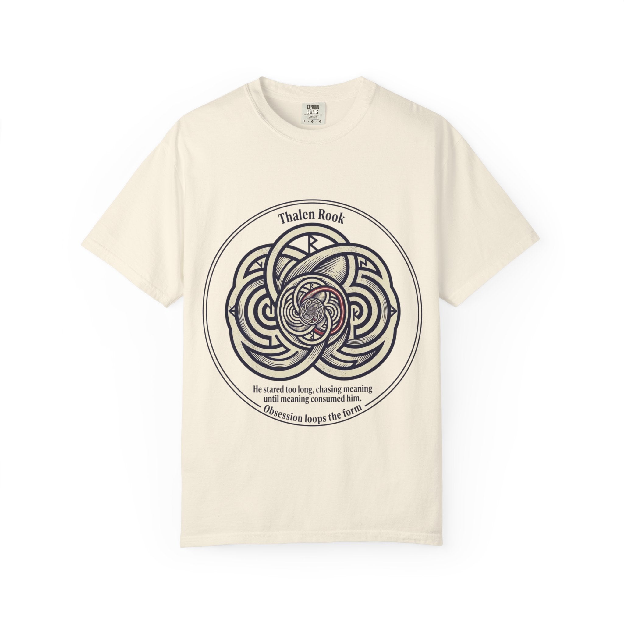 Power Runs Black PRB Thalen Rook Celtic Knot Graphic T-Shirt — "He stared too long..." Quote Tee by Printify