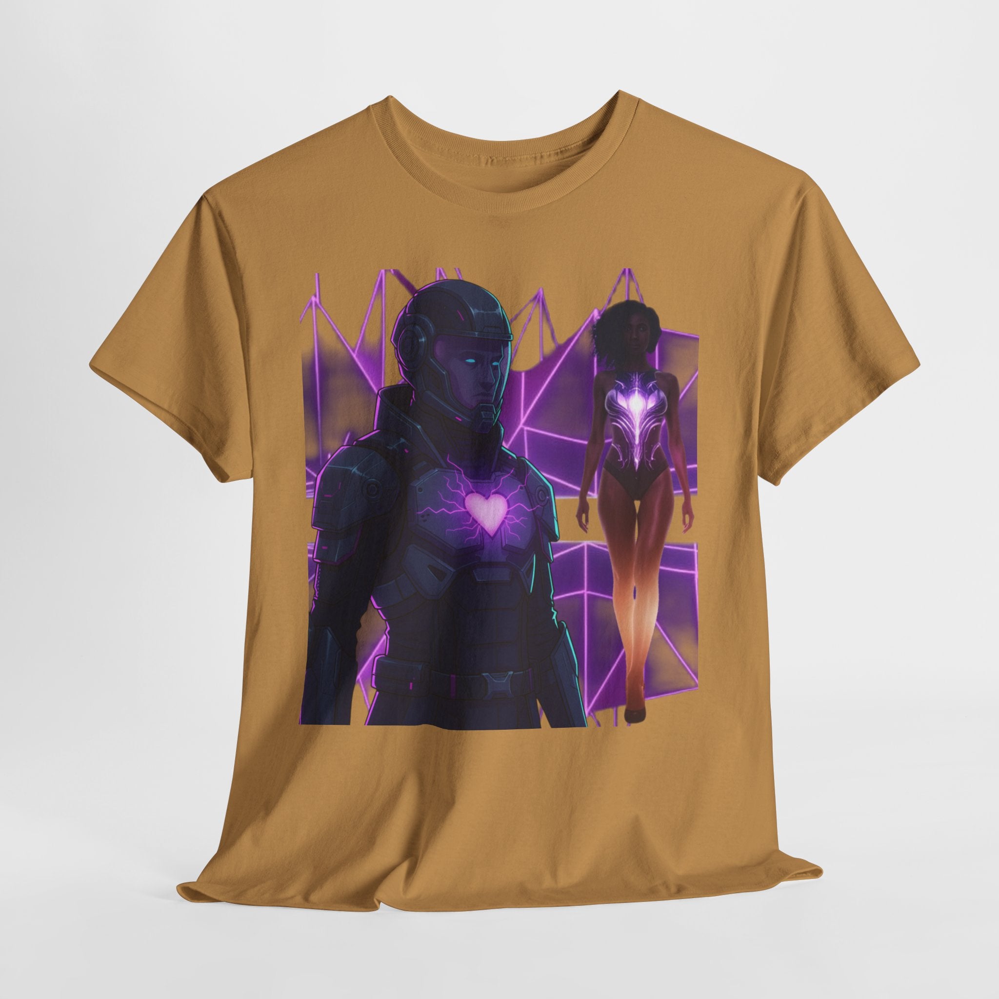 Power Run Black PRB Pretty Rich Bitch The Collection Purple Heart Cyberpunk Knight T-Shirt | Futuristic Armor Sci‑Fi Tee by Printify