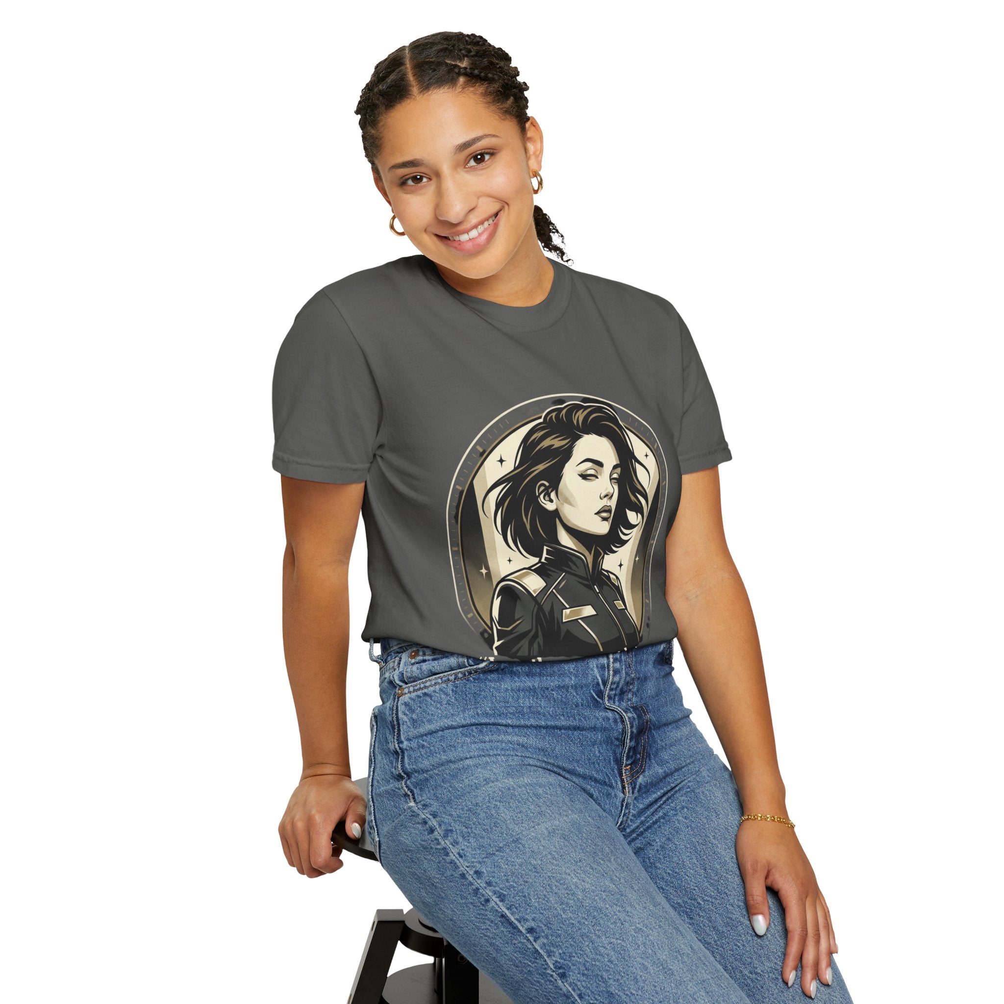 Power Runs Black Retro Space Captain Portrait T-Shirt — 'Fearless Commander' Graphic Tee by Power Runs Black