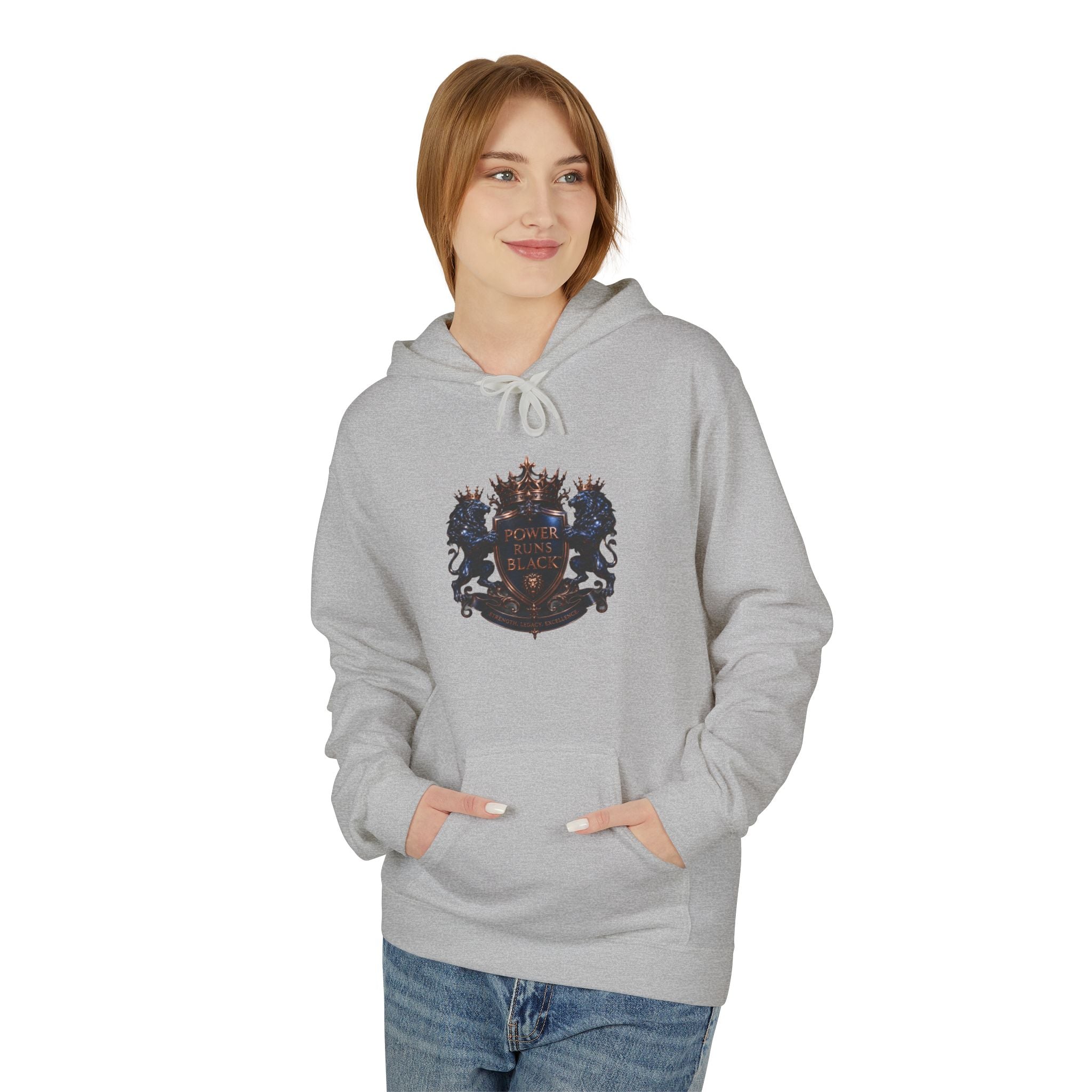 Power Runs Black crest hoodie | medieval shield with lions and wings by Power Runs Black