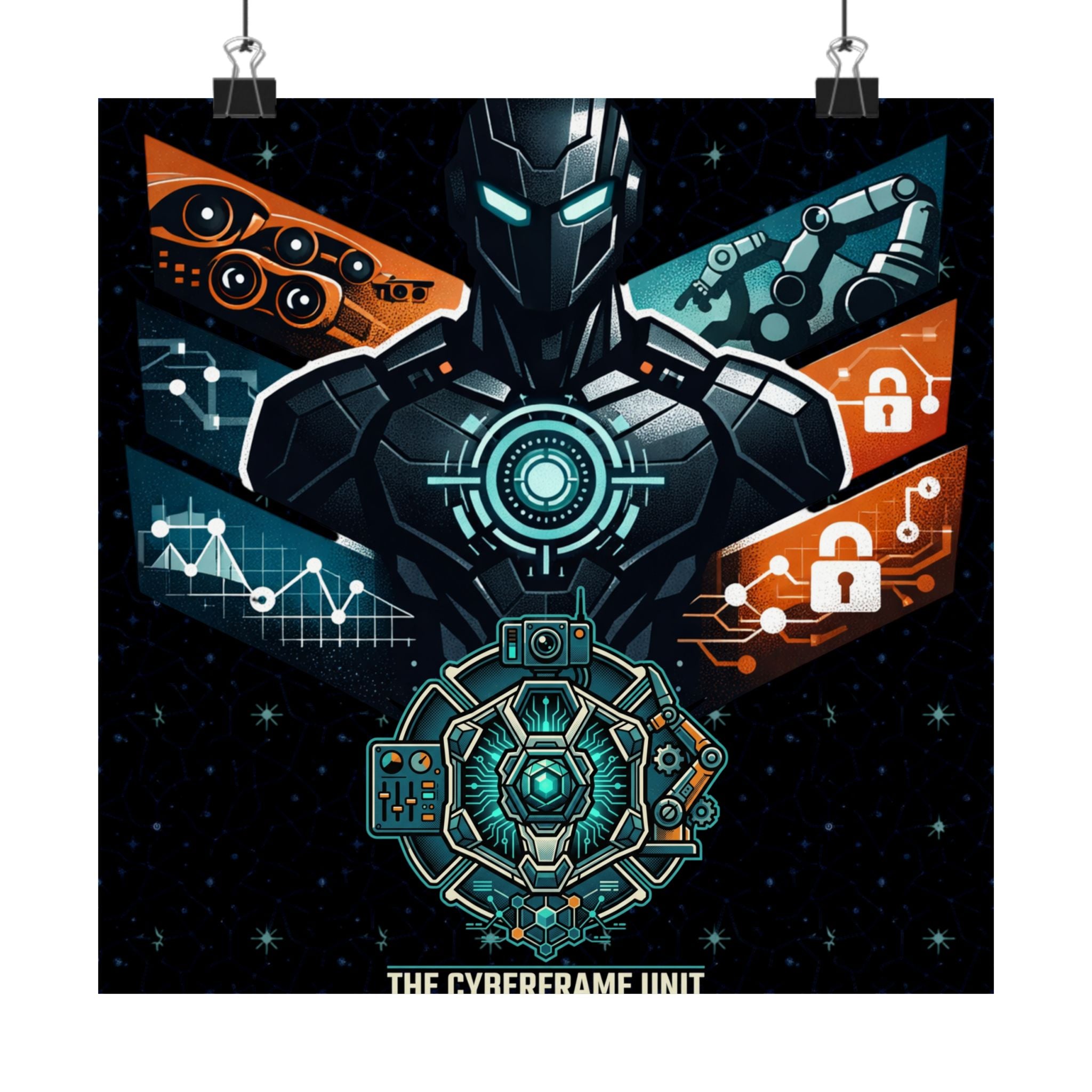 Power Runs Black Cyberframe Unit Sci‑Fi Poster — Matte Vertical by Power Runs Black