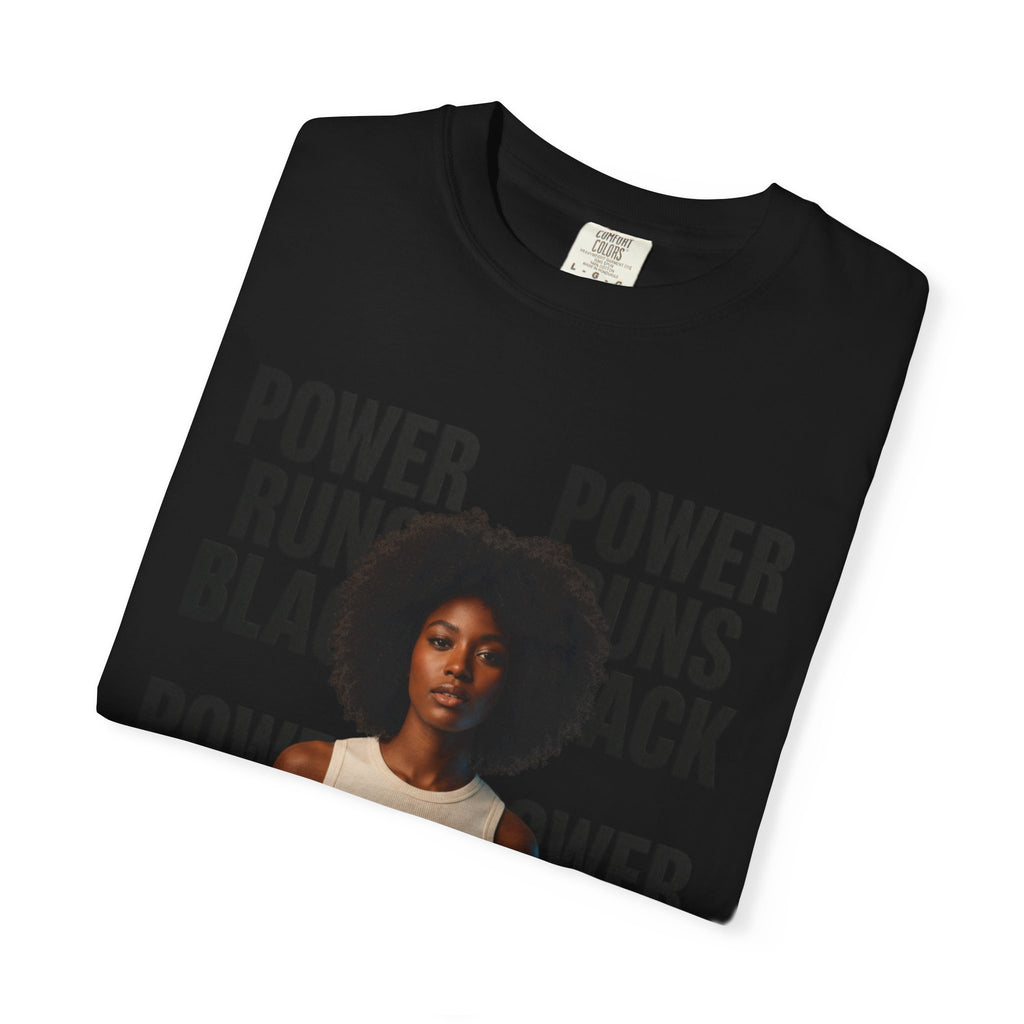 Power Runs Black PRB Power Runs Black T-Shirt — Empowerment Portrait Tee by Printify