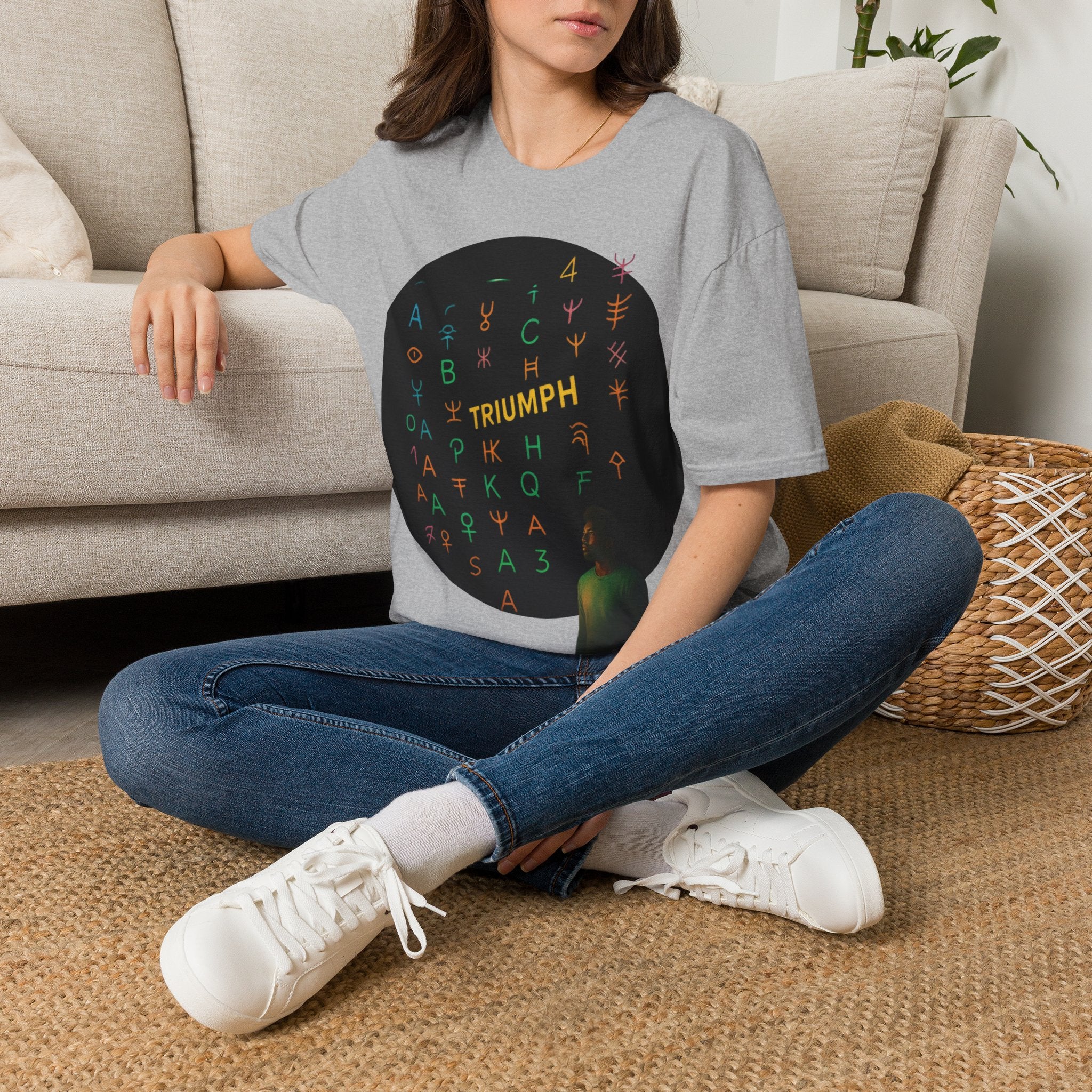 PRB Triumph Afro Hair Silhouette T-Shirt | Black Hair Alphabet Design by Printify