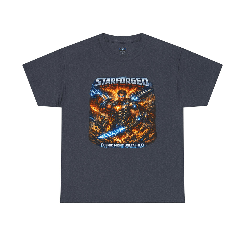 Starforged Flex : Cosmic Might Unleashed Illustration Graphic T by Power Runs Black