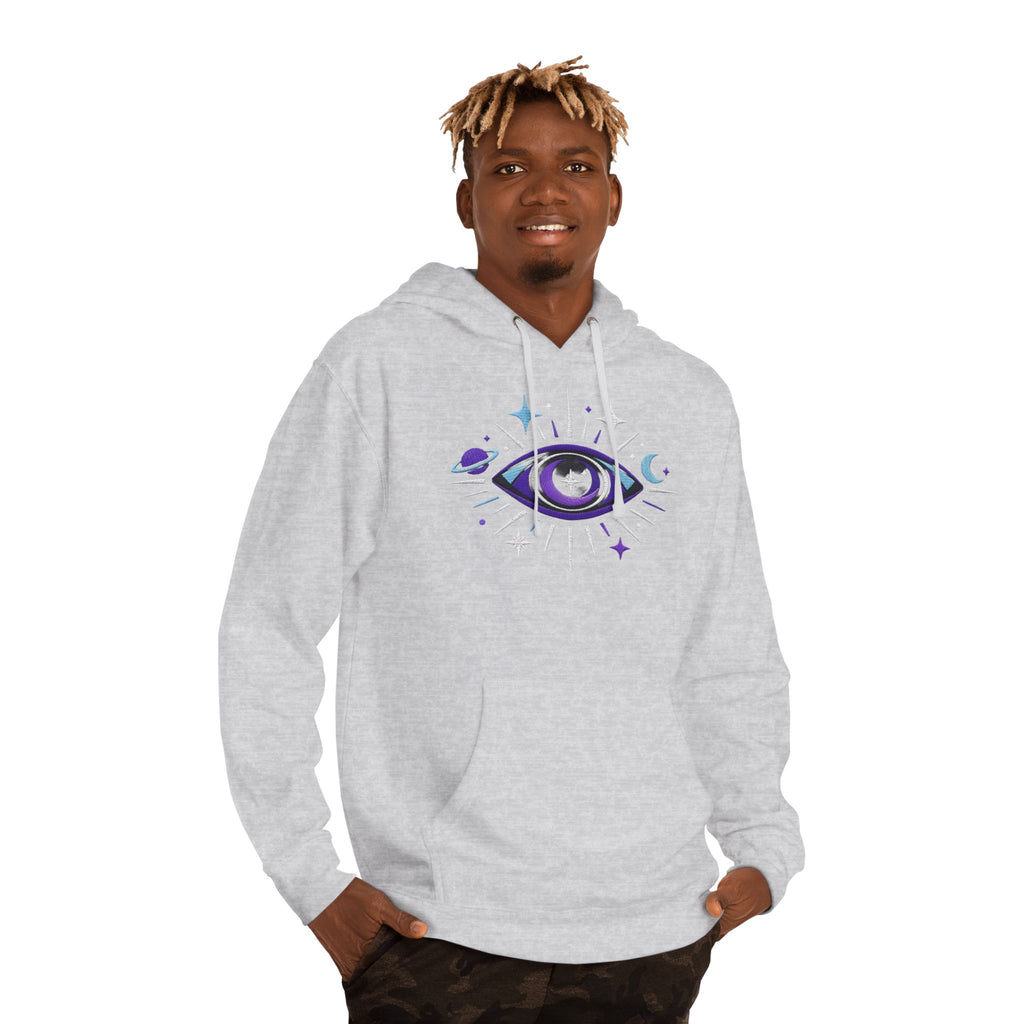 PRB Mystic Purple All-Seeing Eye Hoodie | Celestial Stars Moon by Power Runs Black