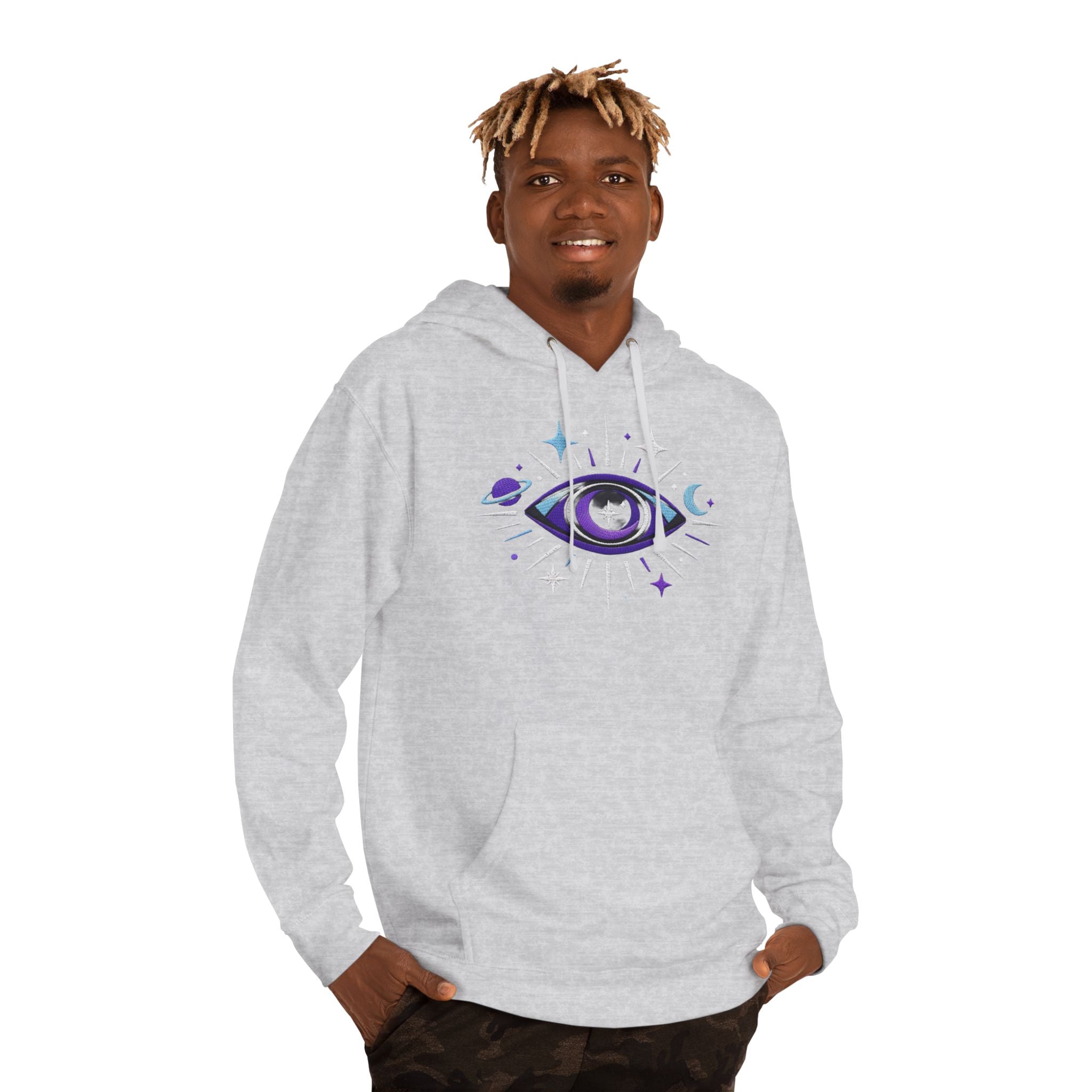 PRB Mystic Purple All-Seeing Eye Hoodie | Celestial Stars Moon by Power Runs Black