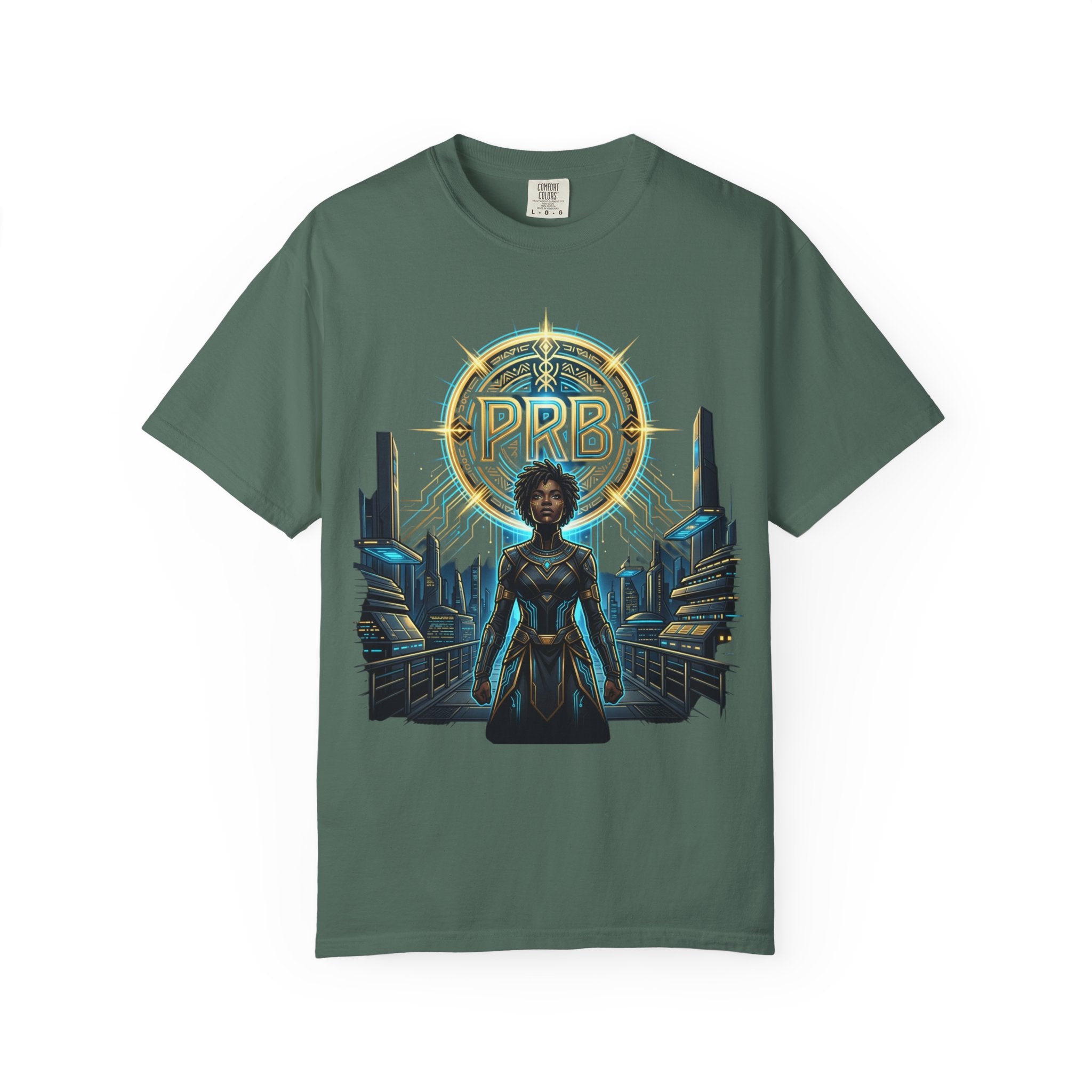 Futuristic Warrior Afrofuturist Graphic T-Shirt | Sci-Fi Streetwear Tee by Printify