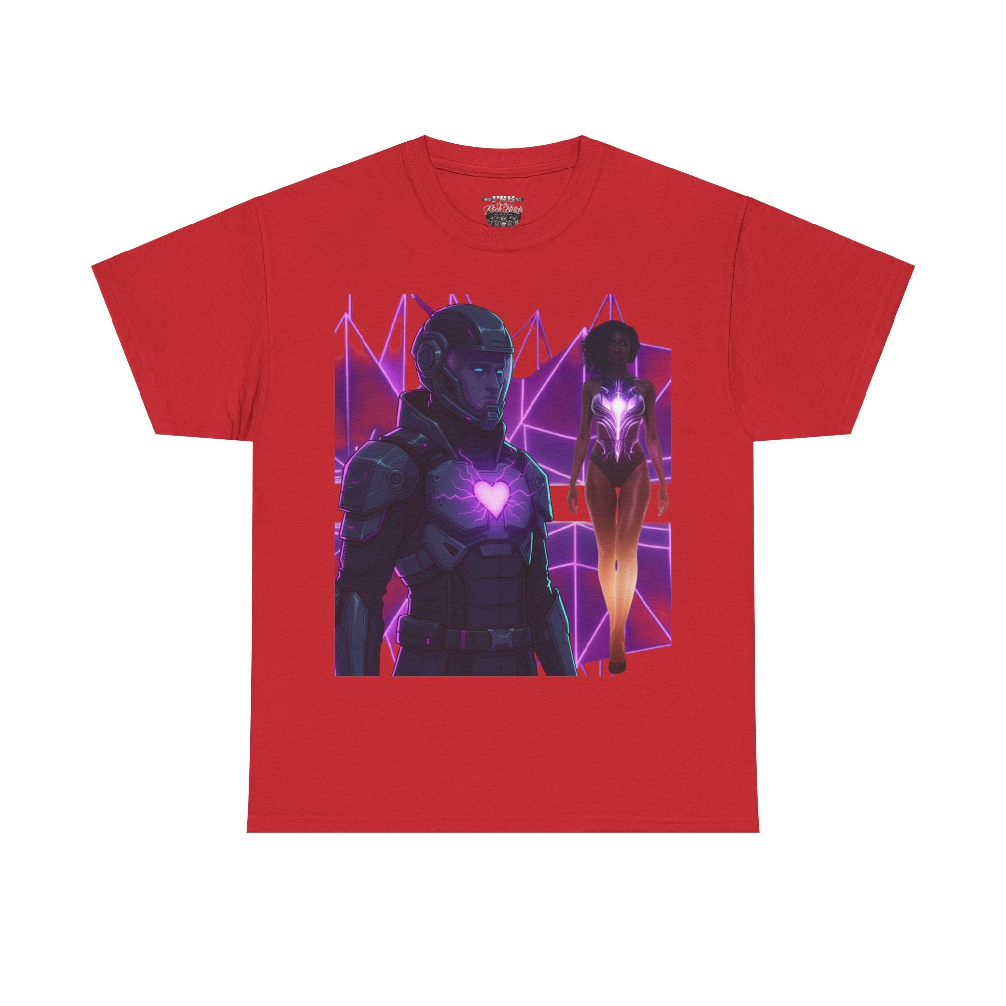 Power Run Black PRB Pretty Rich Bitch The Collection Purple Heart Cyberpunk Knight T-Shirt | Futuristic Armor Sci‑Fi Tee by Printify