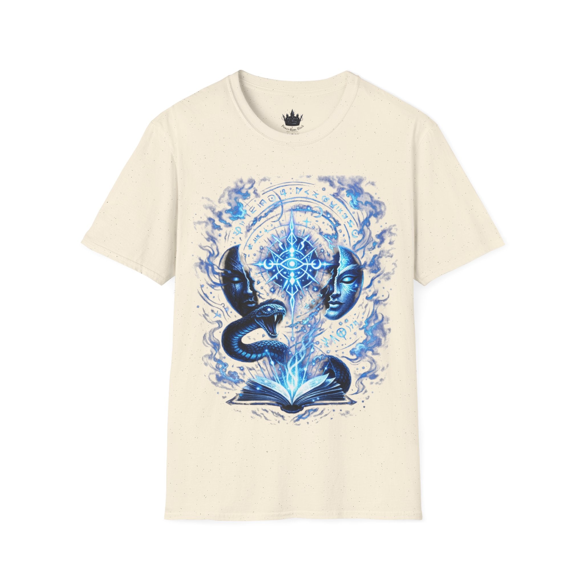 PRB Mystic Oceanic Spell T-Shirt — Blue Serpent & Moon Magic Tee by Power Runs Black