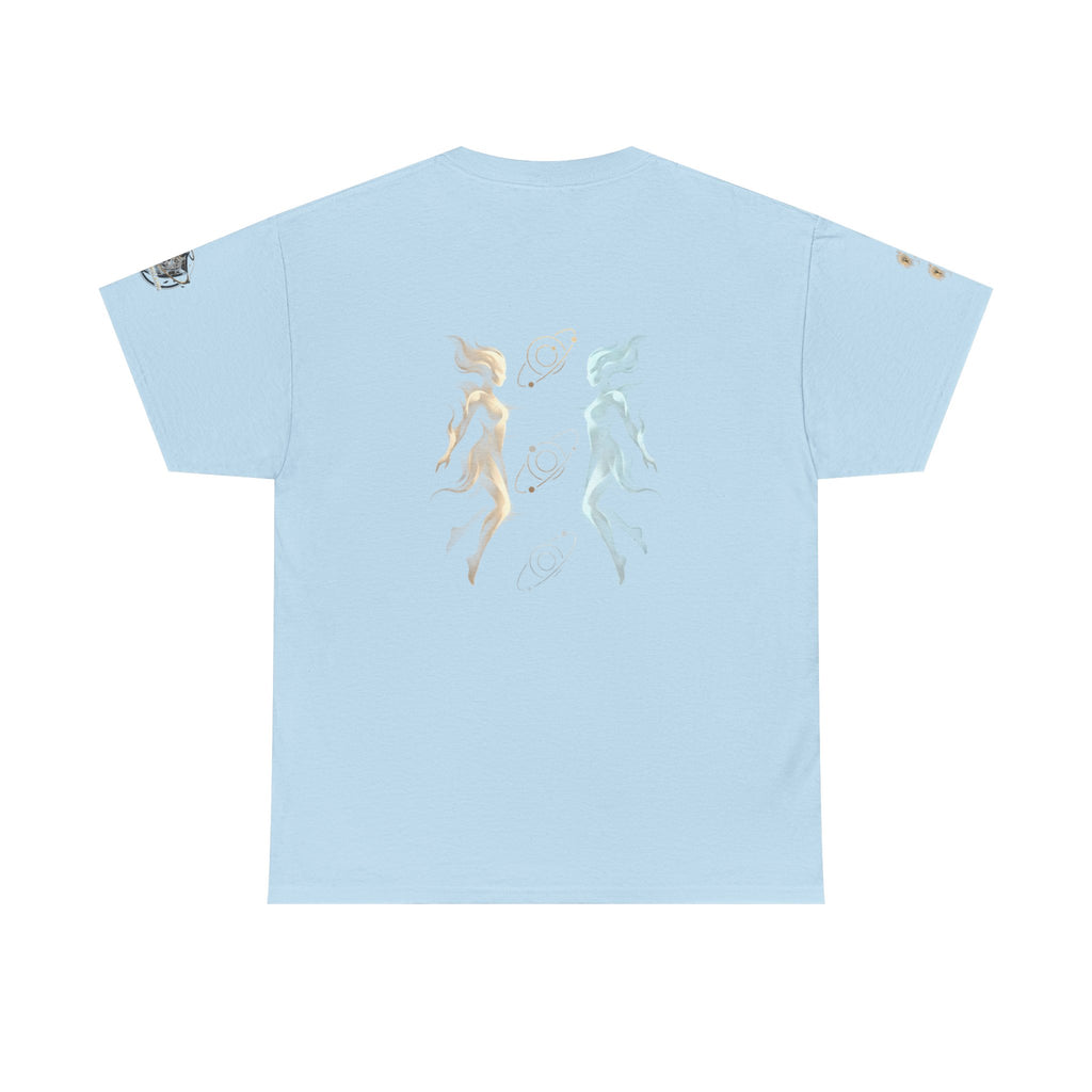 Power Runs Black Gemini Spirit Tee — Twin Sun & Moon Celestial Graphic T-Shirt by Printify