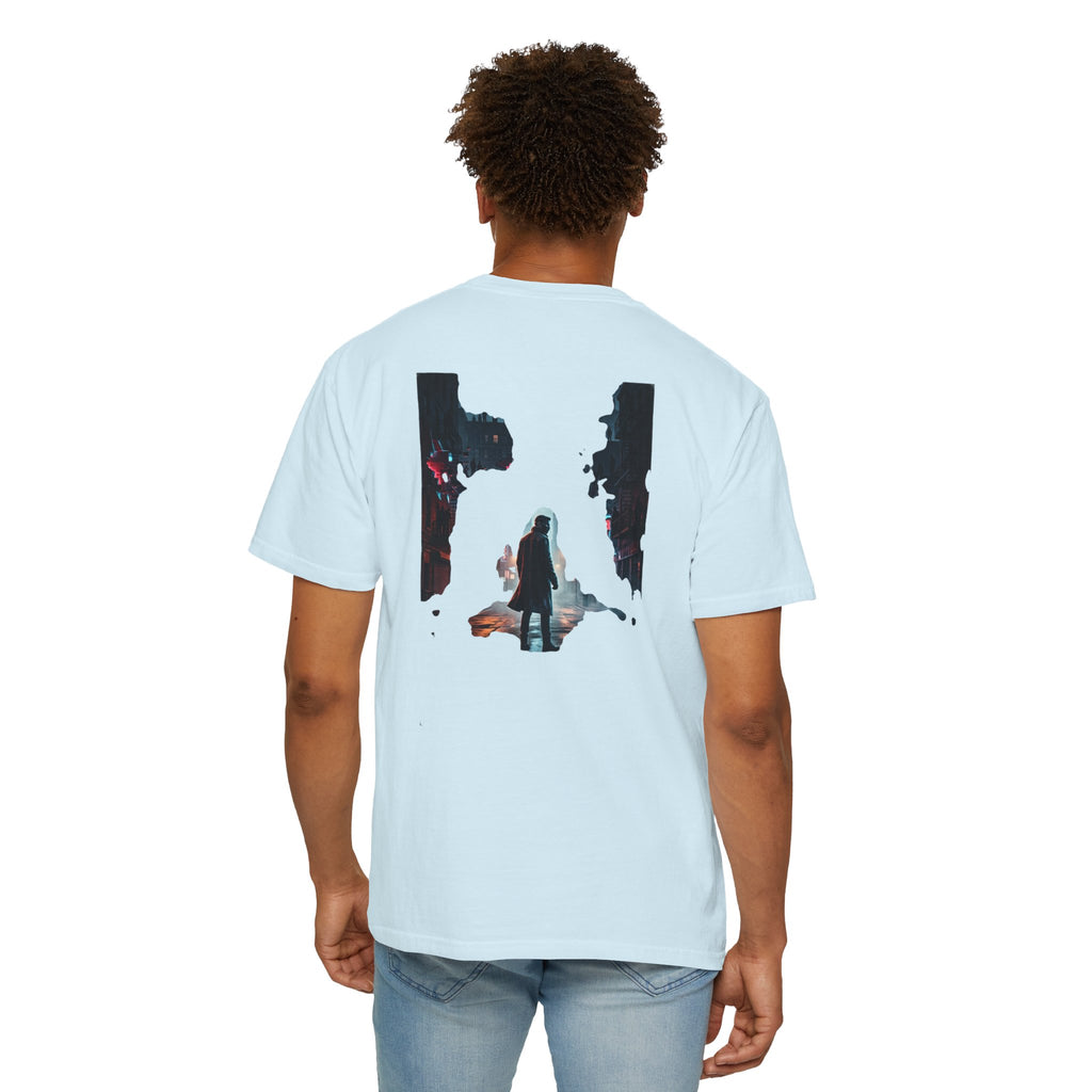 Syndication Loop Cyberpunk Portrait Tee — Tech-Noir Graphic T-Shirt | Power Runs Black by Printify