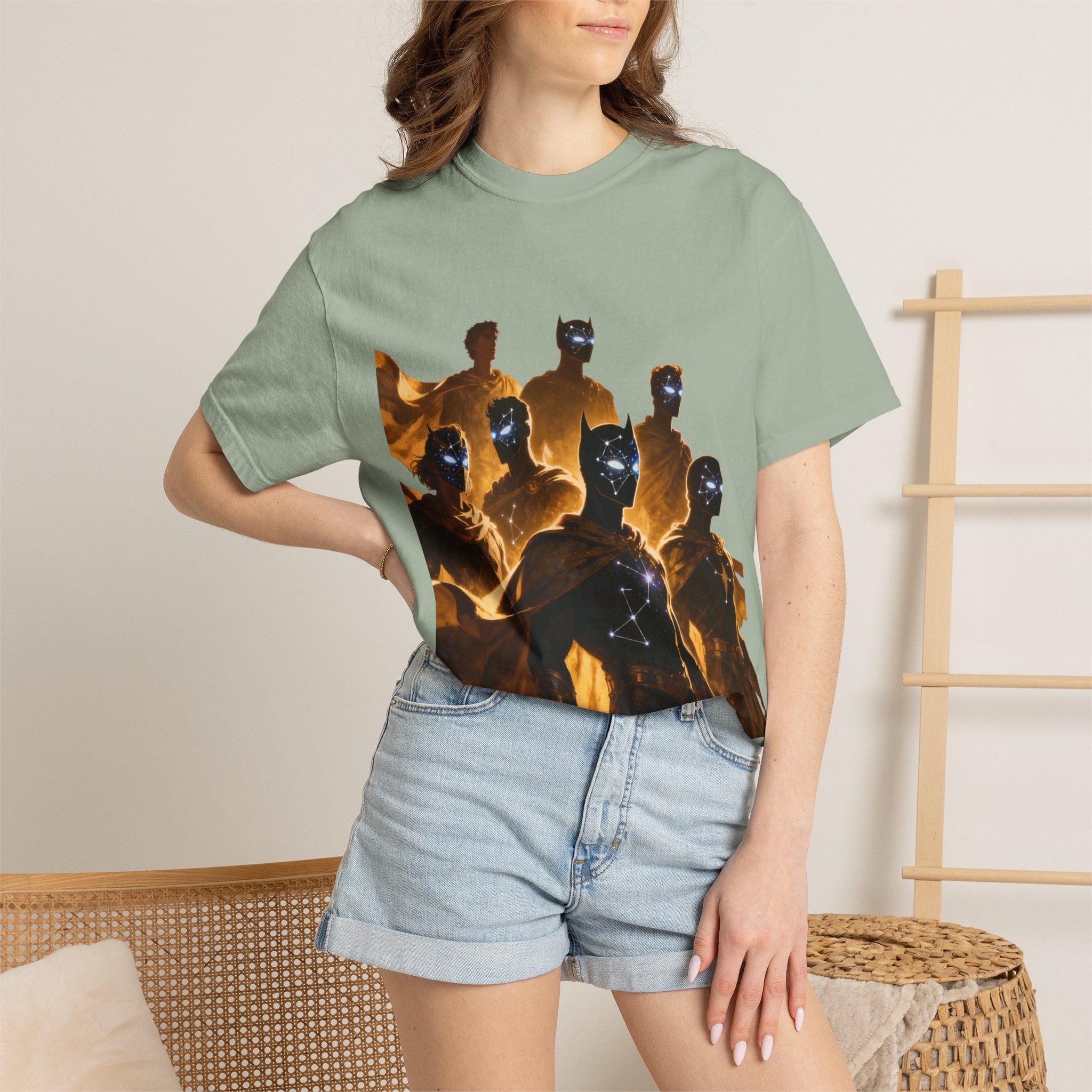 PRB Cosmic Heroes Graphic Tee (Golden Cloaks & Starry Faces) by Printify