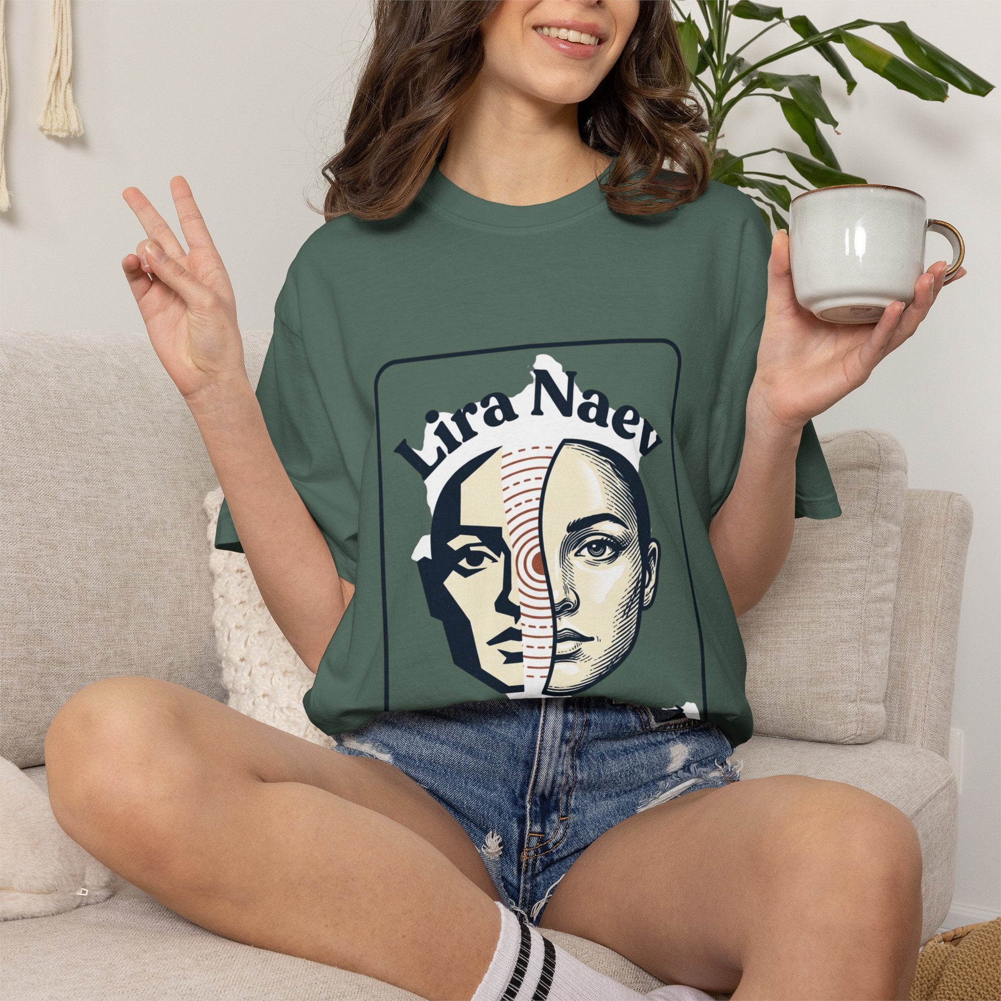Power Runs Black PRB Lira Naev Split-Face Graphic T-Shirt — “Perception shifts the center” Statement Tee by Printify