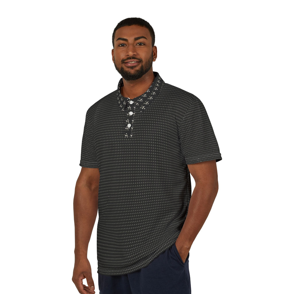 Power Runs Black PRB Black Microdot Pattern Polo Shirt | All-Over Print Men’s Polo by Power Runs Black
