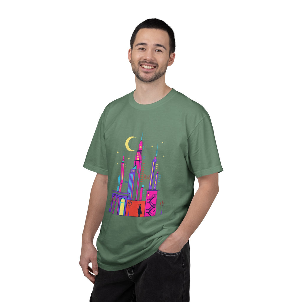 PRB Neon City Skyline T-shirt | Vibrant Urban Nightscape Tee by Power Runs Black