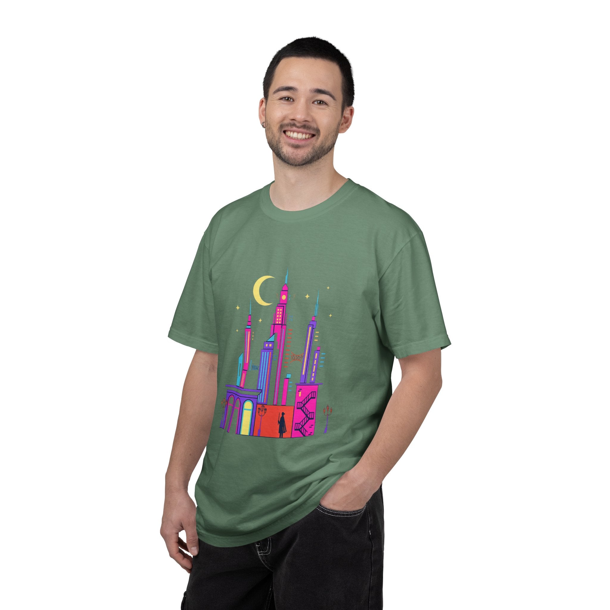 PRB Neon City Skyline T-shirt | Vibrant Urban Nightscape Tee by Power Runs Black