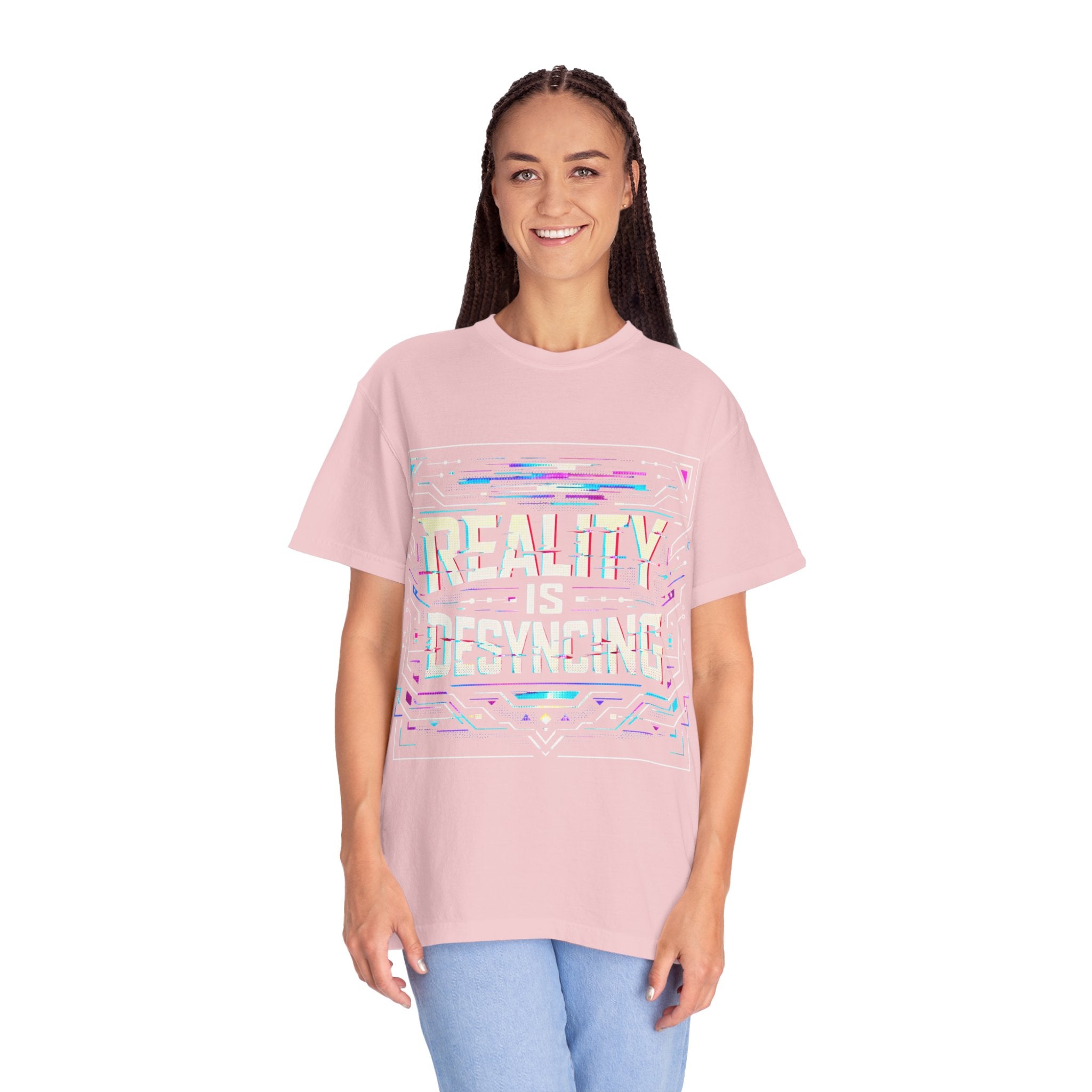 Power Runs Black PRB Glitchy Pastel "Reality Is Desyncing" T-Shirt by Printify