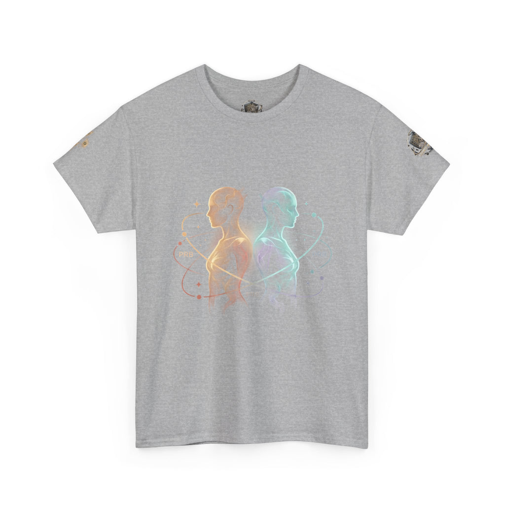 Power Runs Black Gemini Spirit Tee — Twin Sun & Moon Celestial Graphic T-Shirt by Printify