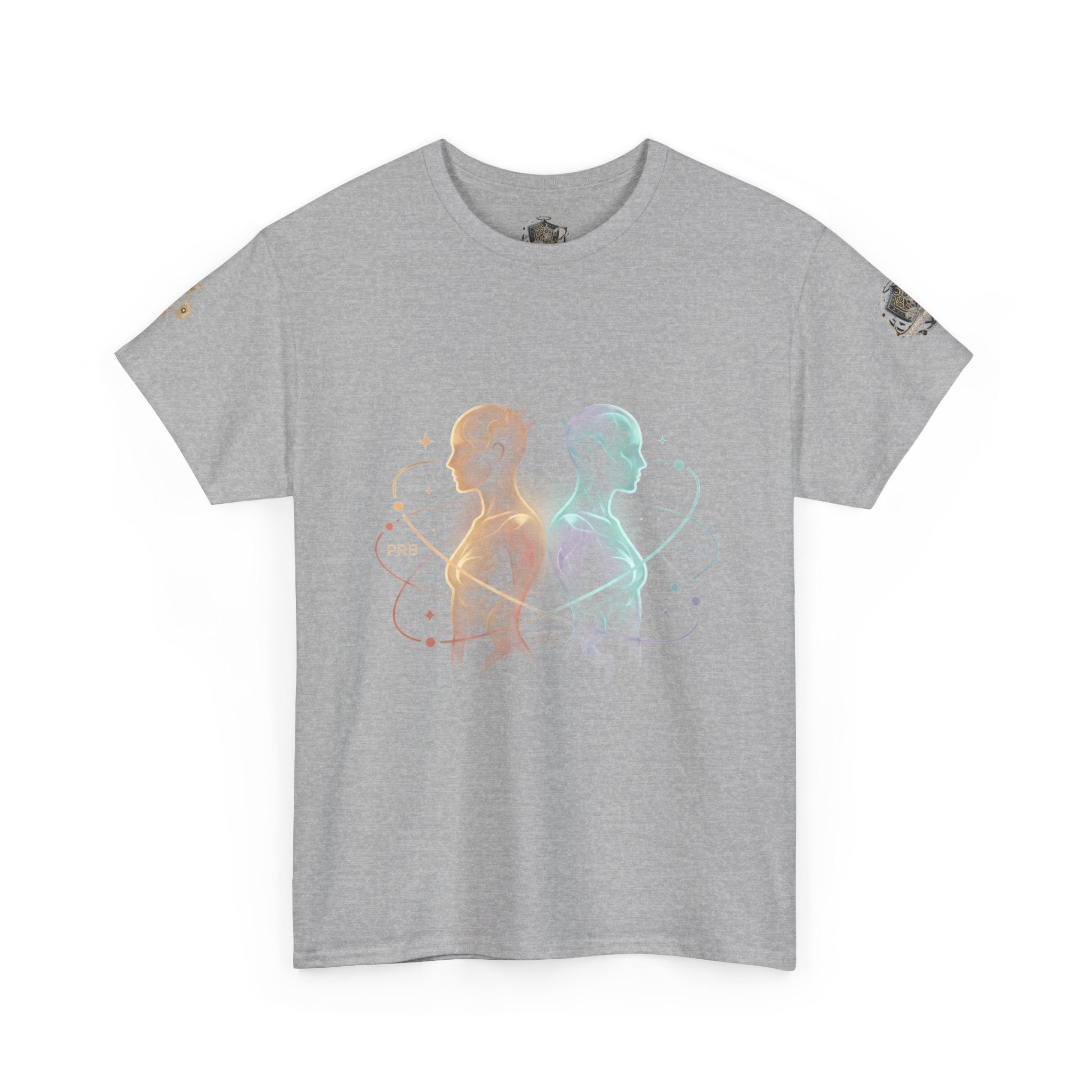 Power Runs Black Gemini Spirit Tee — Twin Sun & Moon Celestial Graphic T-Shirt by Printify