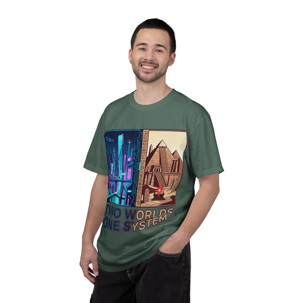 Power Runs Black PRB Blue Technopolis/ Red Dominion Two Worlds One System T-Shirt by Power Runs Black