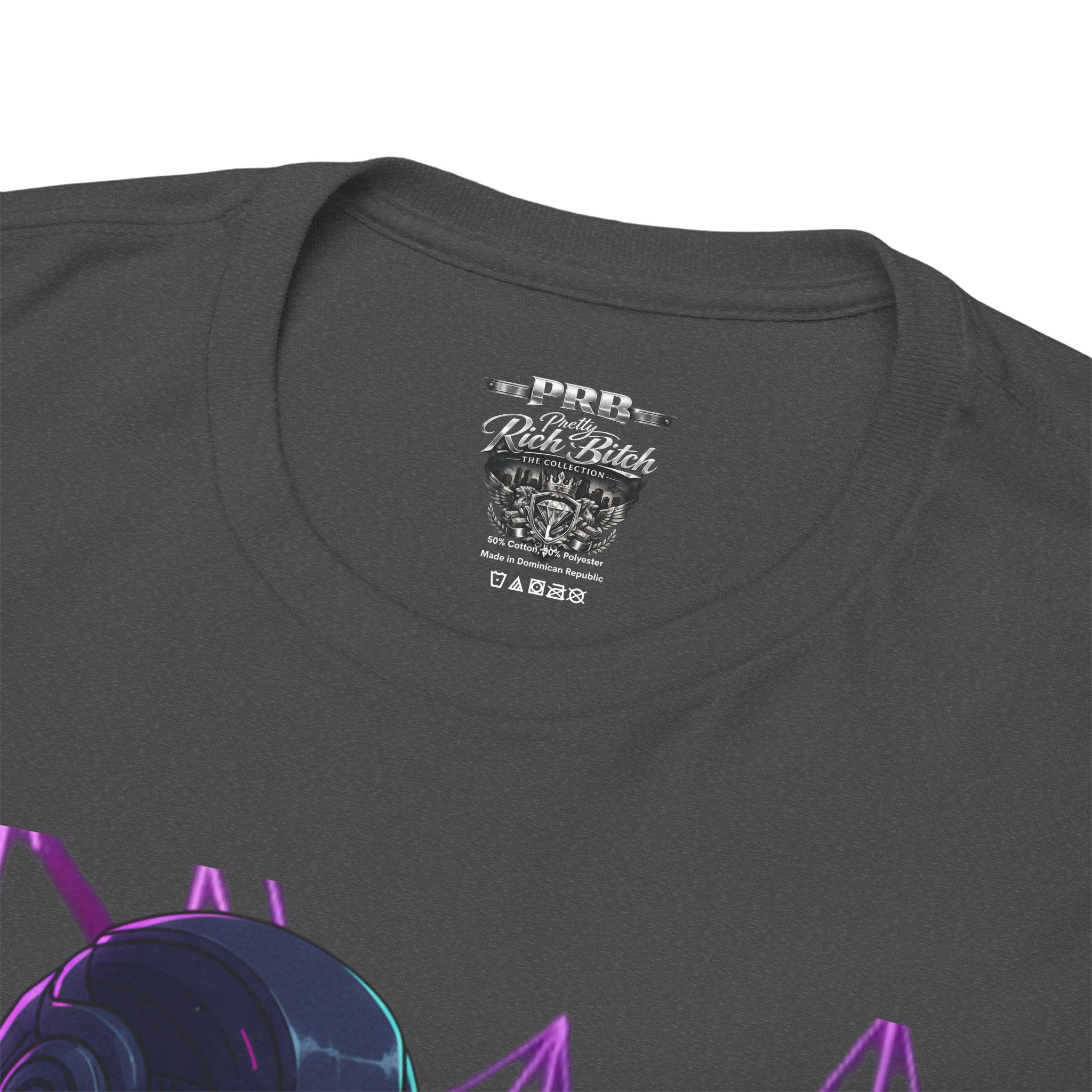 Power Run Black PRB Pretty Rich Bitch The Collection Purple Heart Cyberpunk Knight T-Shirt | Futuristic Armor Sci‑Fi Tee by Printify