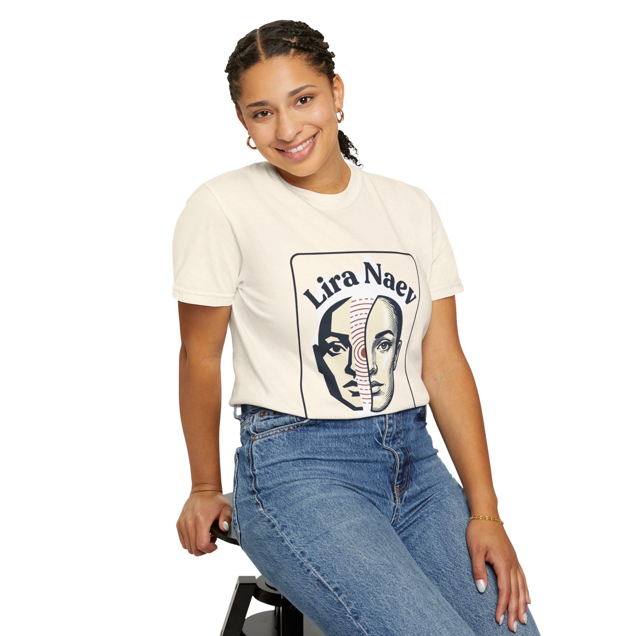 Power Runs Black PRB Lira Naev Split-Face Graphic T-Shirt — “Perception shifts the center” Statement Tee by Printify