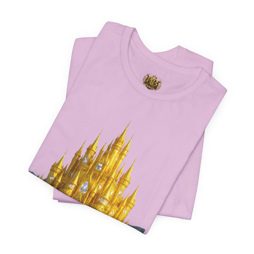 PRB Golden Fantasy Castle Tee | Magical Kingdom Illustration, Fairytale Scene by Power Runs Black