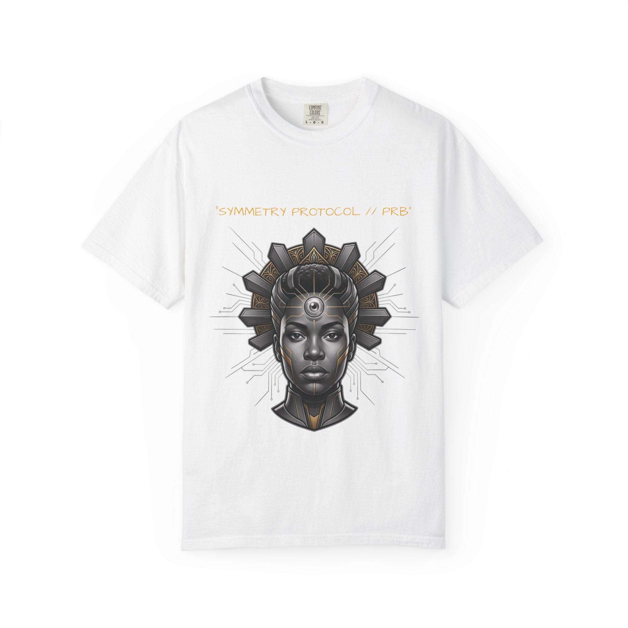 Printify PRB Afrofuturist Crowned Woman T-shirt | Sci‑Fi Portrait Tee - T-Shirt