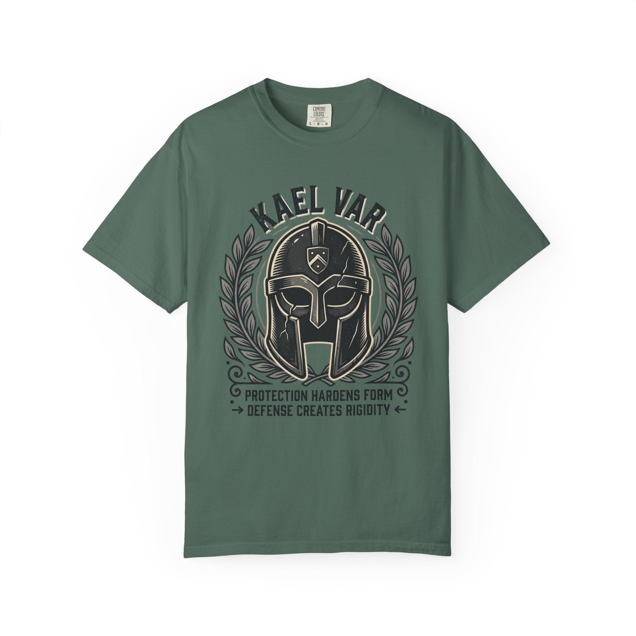 Power Runs Black PRB Kael Var Helmet Graphic T-Shirt — "Protection Hardens Form" Warrior Tee by Power Runs Black