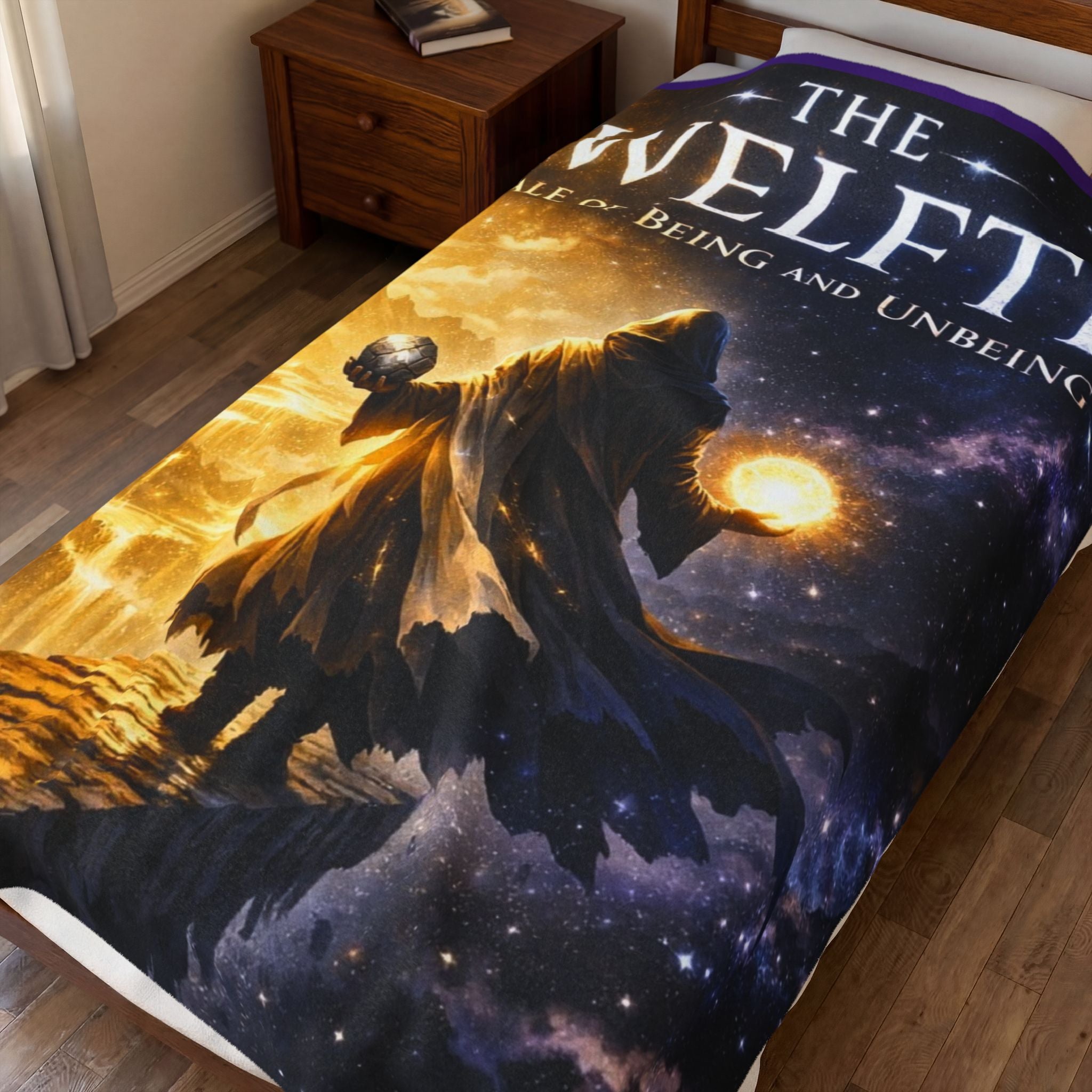 PRB Velveteen Plush Blanket — 'The Twelfth: A Tale of Being and Unbeing' Fantasy Book Cover Throw by Printify