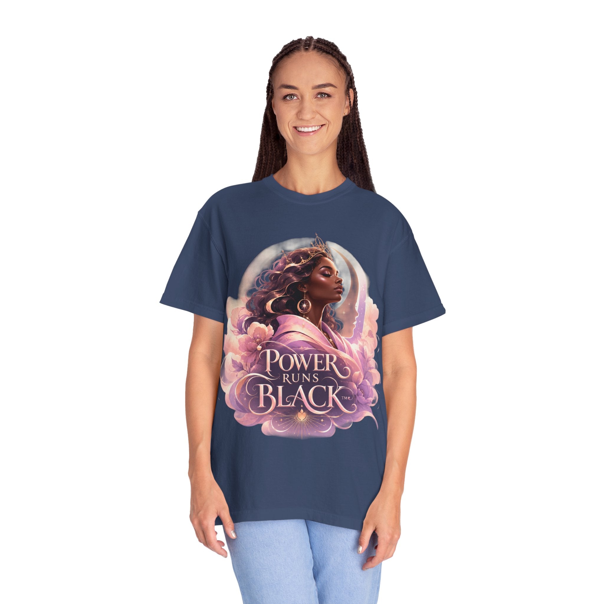 Power Runs Black graphic tee | Black woman portrait, Afro empowerment shirt by Power Runs Black