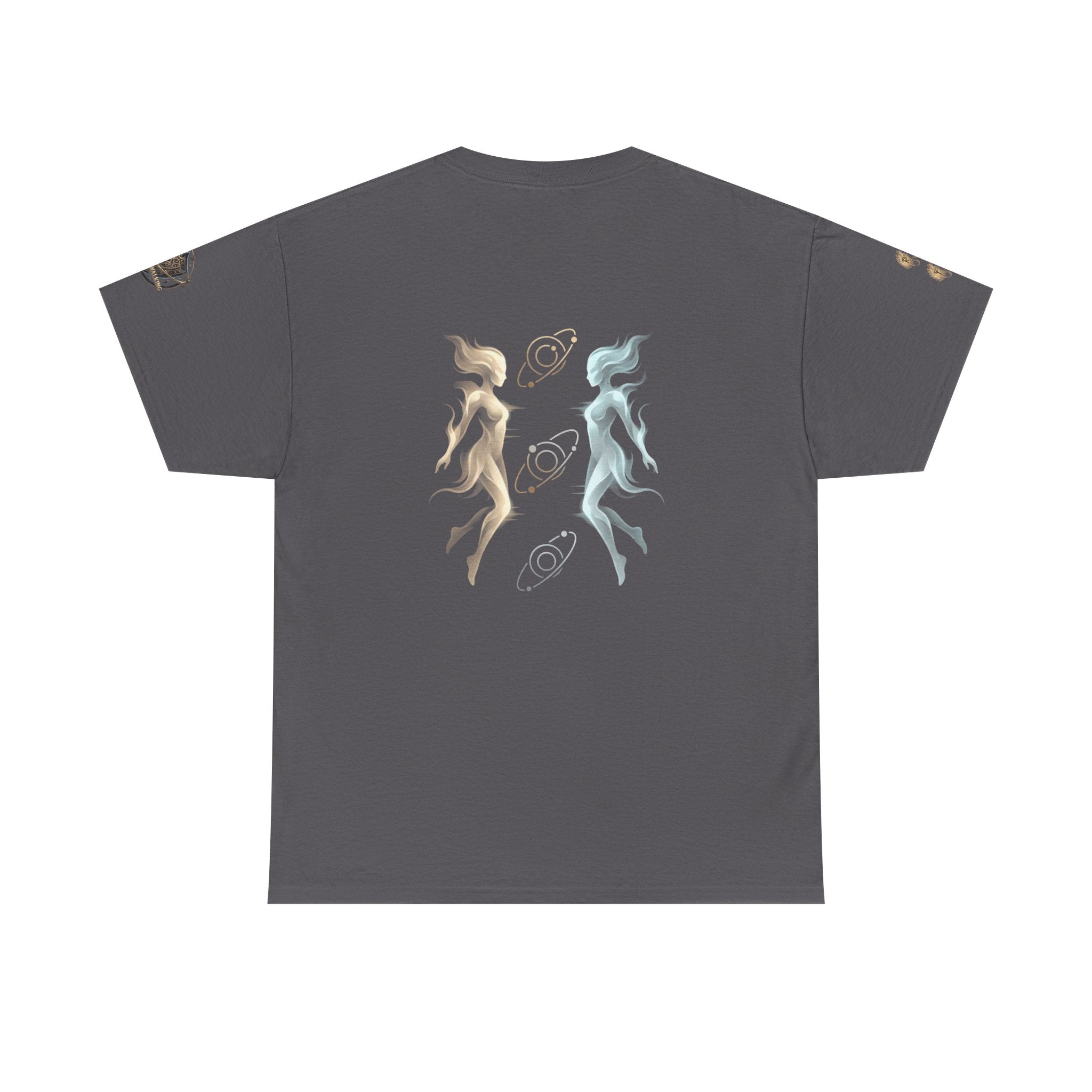 Power Runs Black Gemini Spirit Tee — Twin Sun & Moon Celestial Graphic T-Shirt by Printify